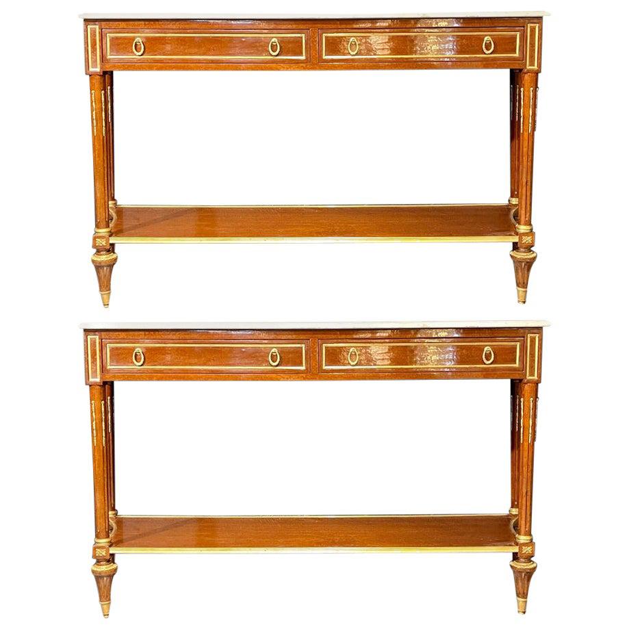 Pair of Louis XVI Style Marble Top Consoles / Sideboards in the Jansen Manner