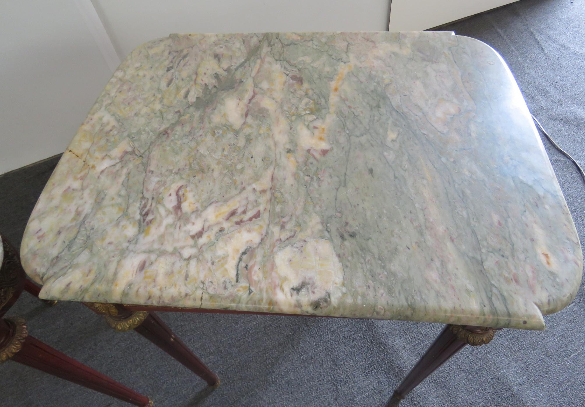 Pair of Louis XVI Style Marble-Top End Tables mann. Forest In Good Condition In Swedesboro, NJ