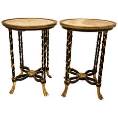Pair of Louis XVI Style Marble-Top Gueridons or Side Tables