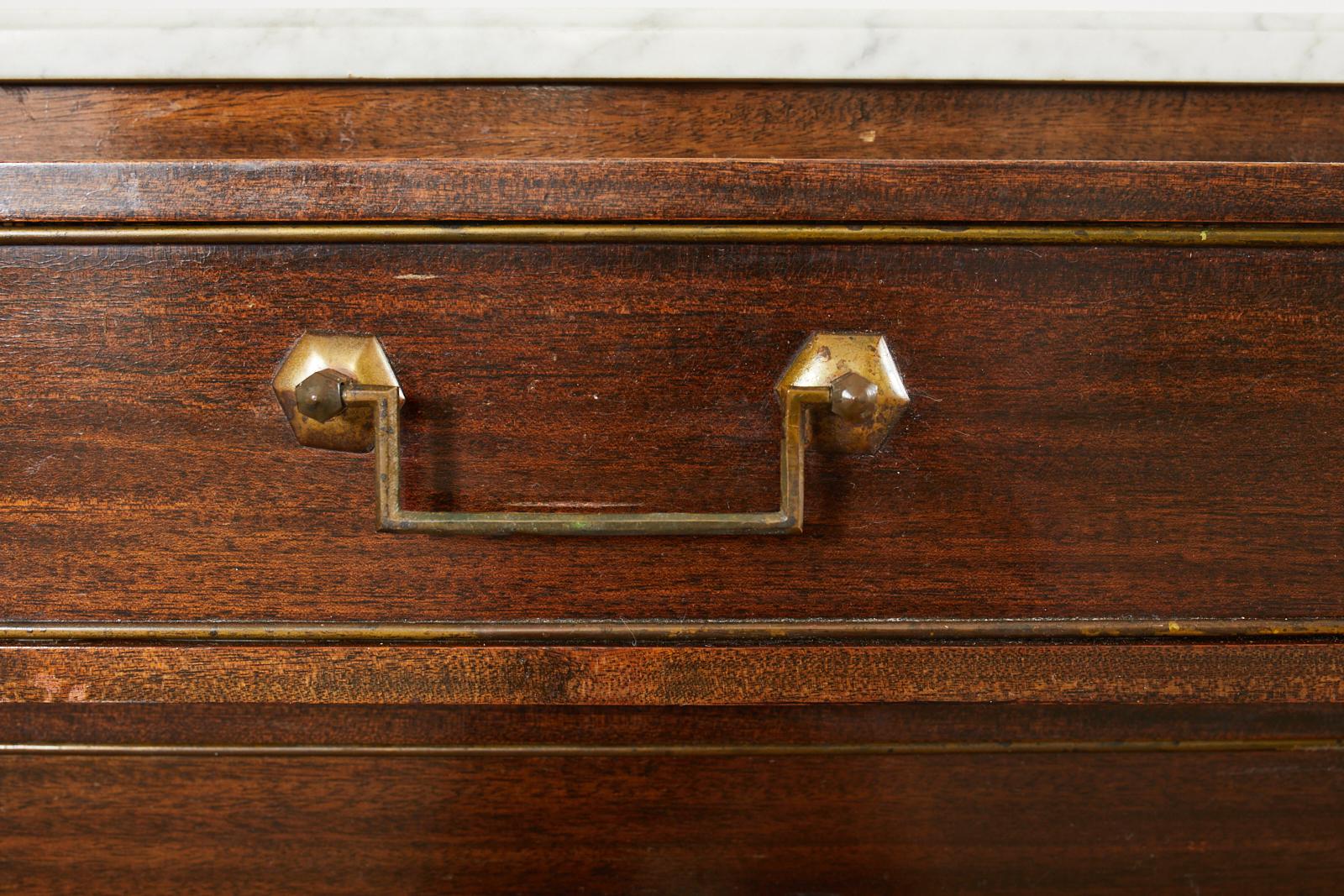 Pair of Louis XVI Style Marble Top Mahogany Commode Chests 6