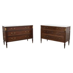 Pair of Louis XVI Style Marble Top Mahogany Commode Chests