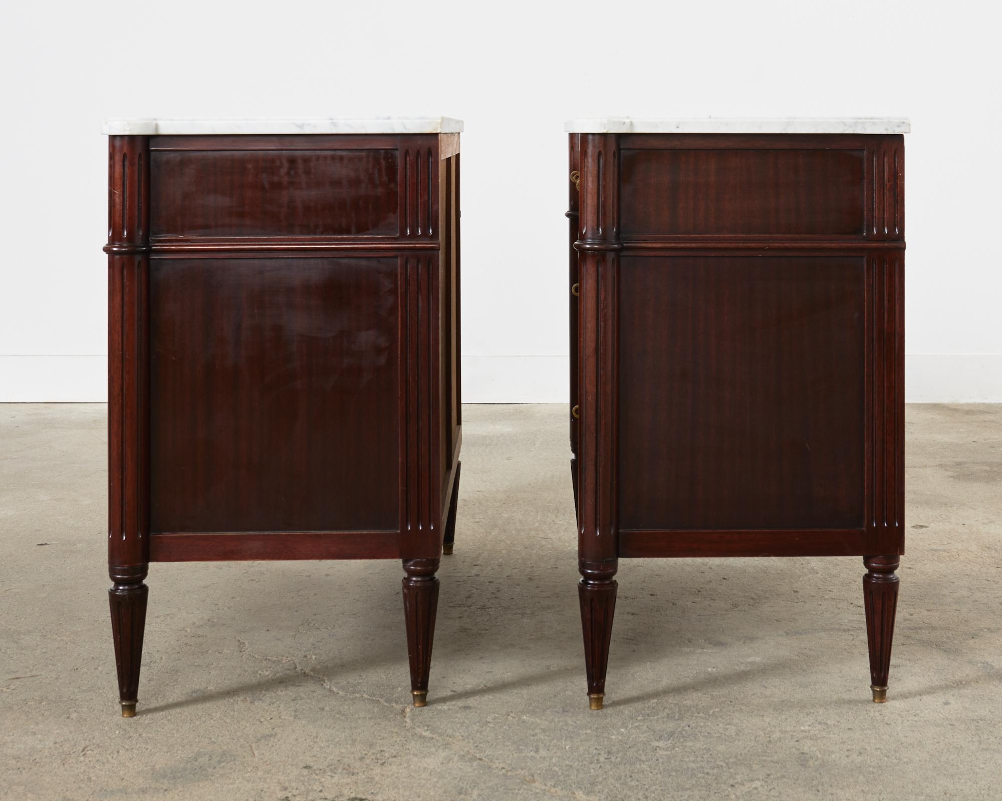 Pair of Louis XVI Style Marble Top Mahogany Commode Dressers For Sale 4
