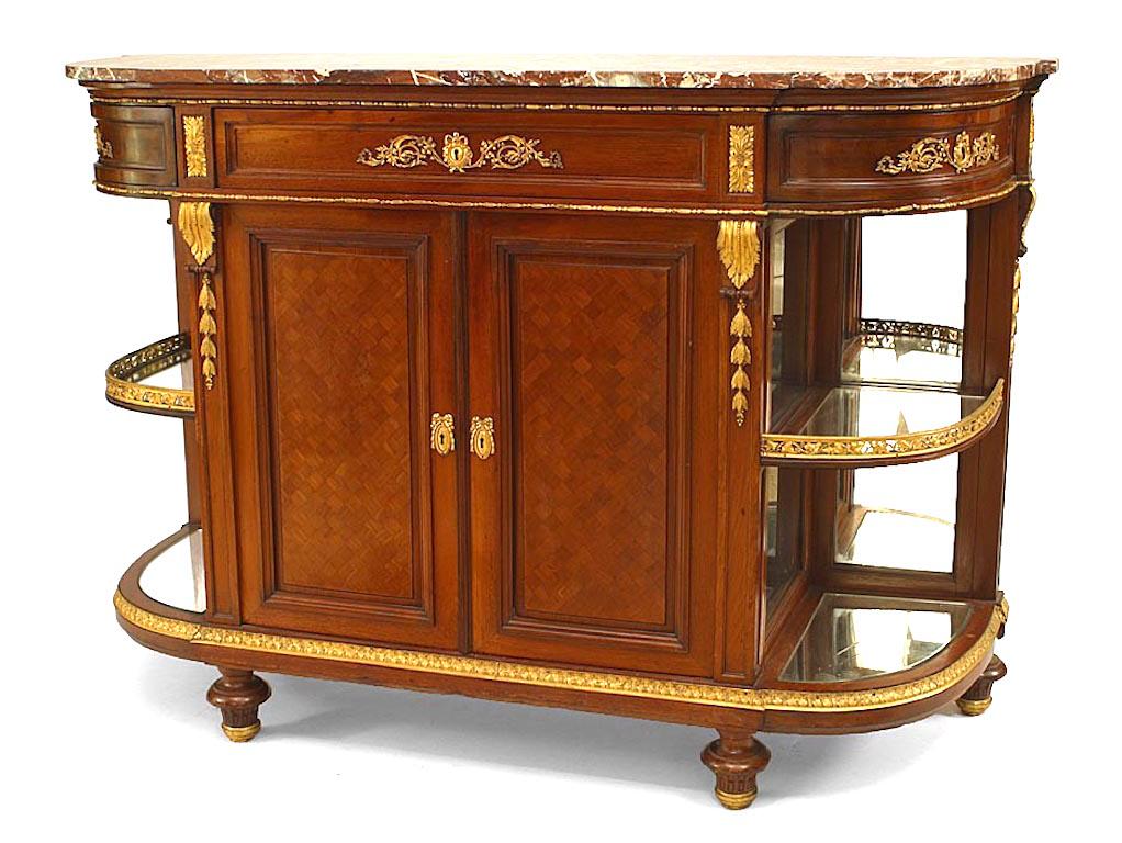 French Pair of Louis XVI Style Marble Top Mahogany Sideboards For Sale