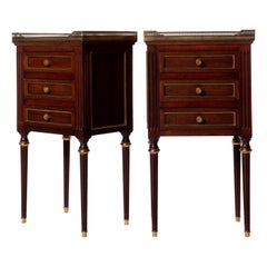 Pair of Louis XVI Style Marble Top Night Stand
