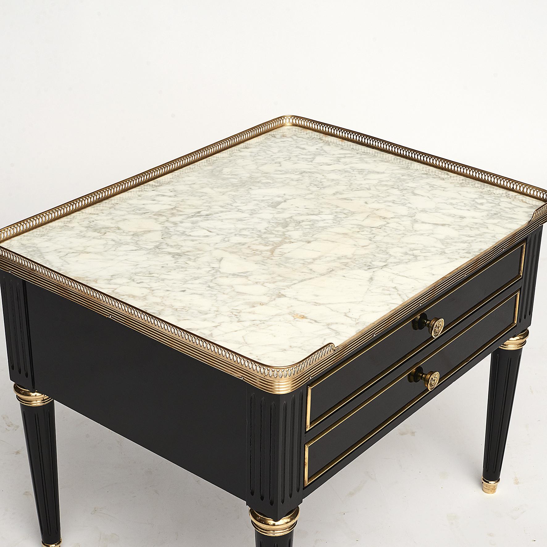 French Pair of Louis XVI Style Marble-Topped Nightstands or Side Tables