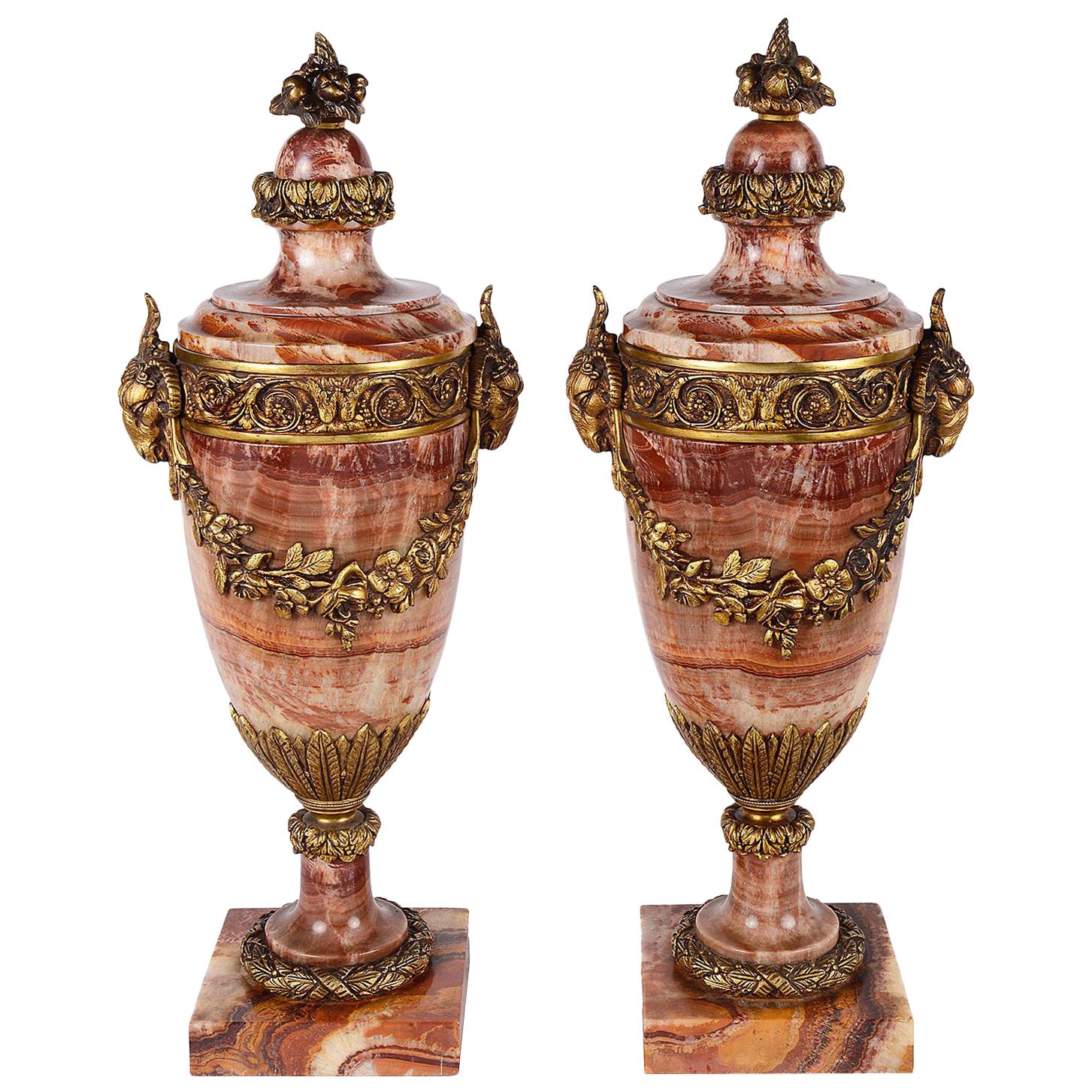 Pair of Louis XVI Style Marble Urns