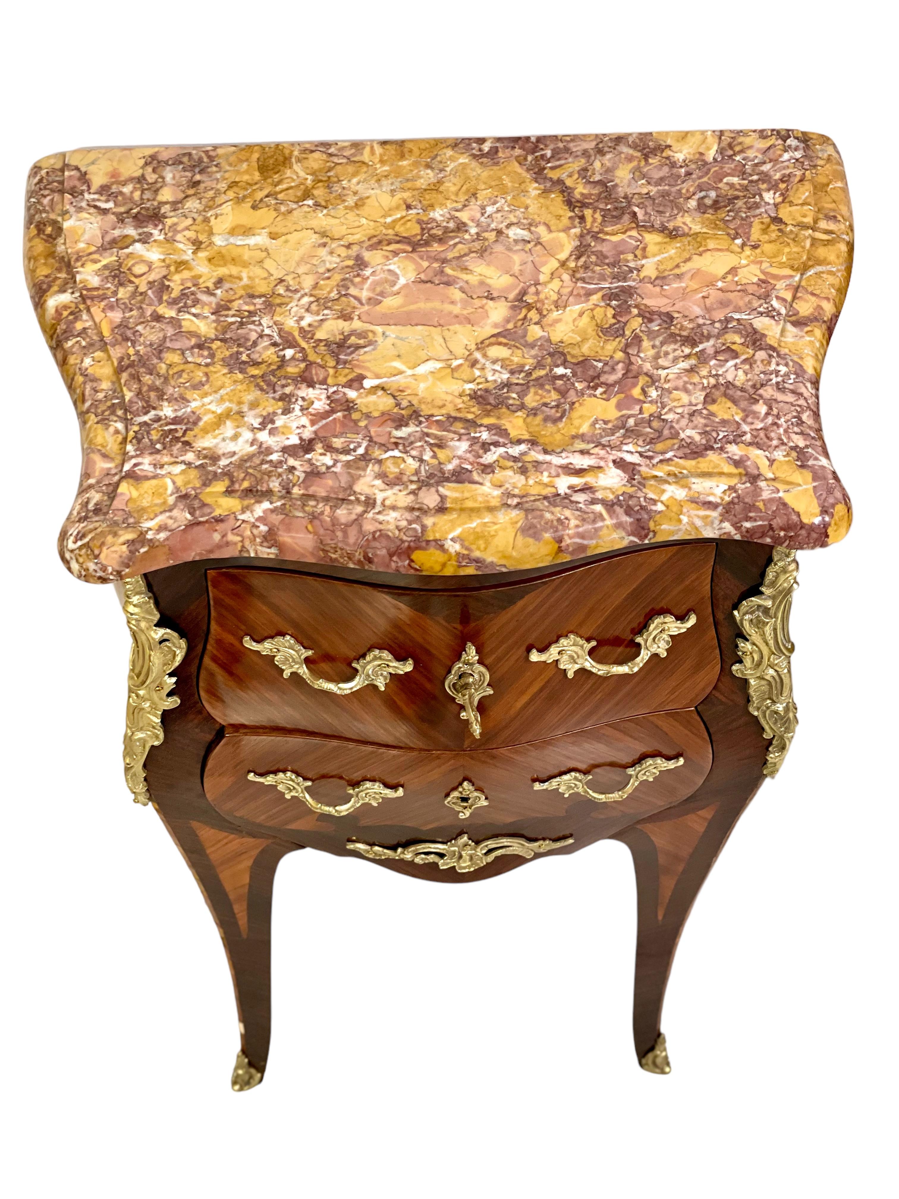19th Century 19th C. Pair of French Louis XV Style Petites Commodes with Marble Top