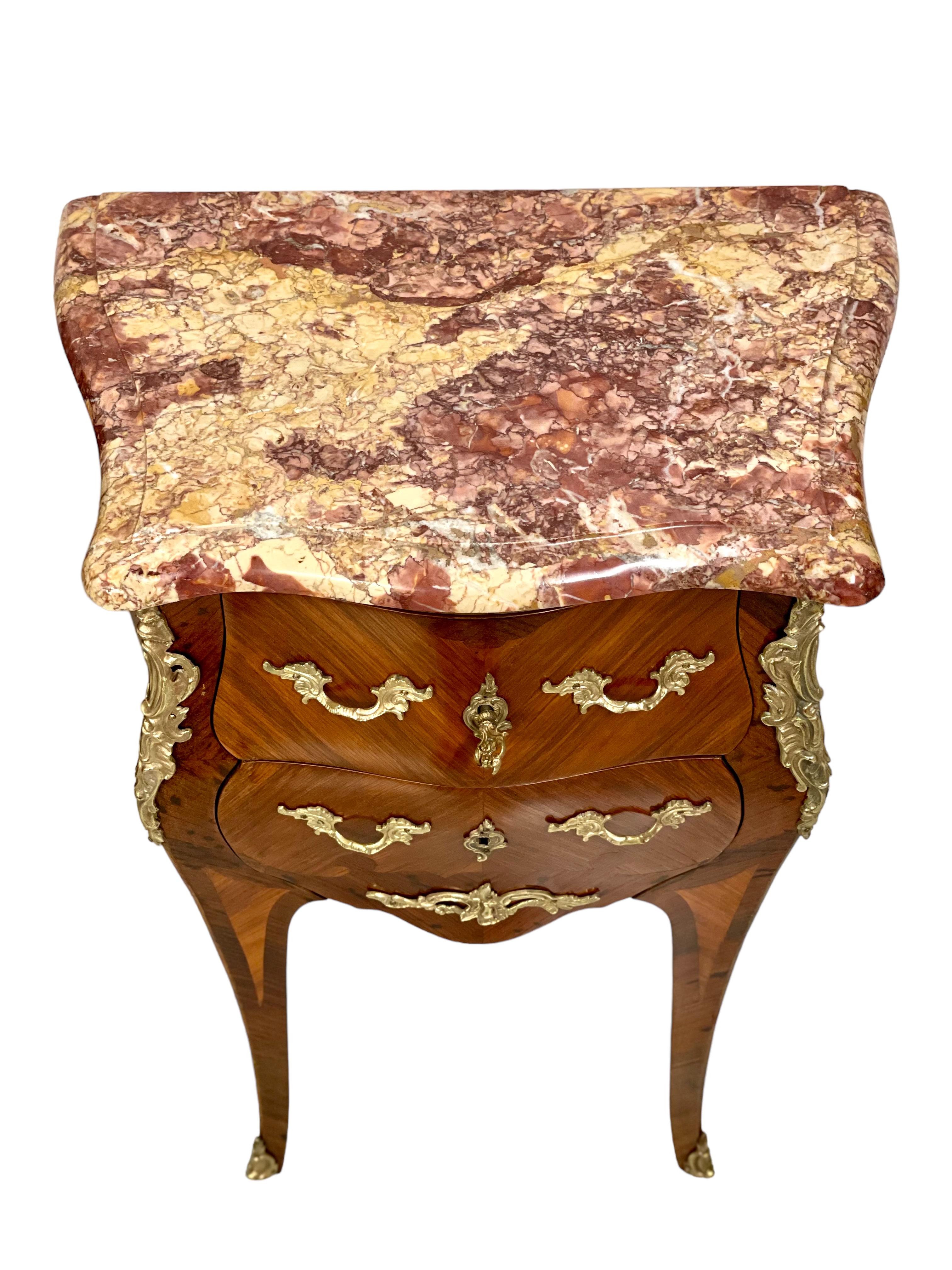 Wood 19th C. Pair of French Louis XV Style Petites Commodes with Marble Top