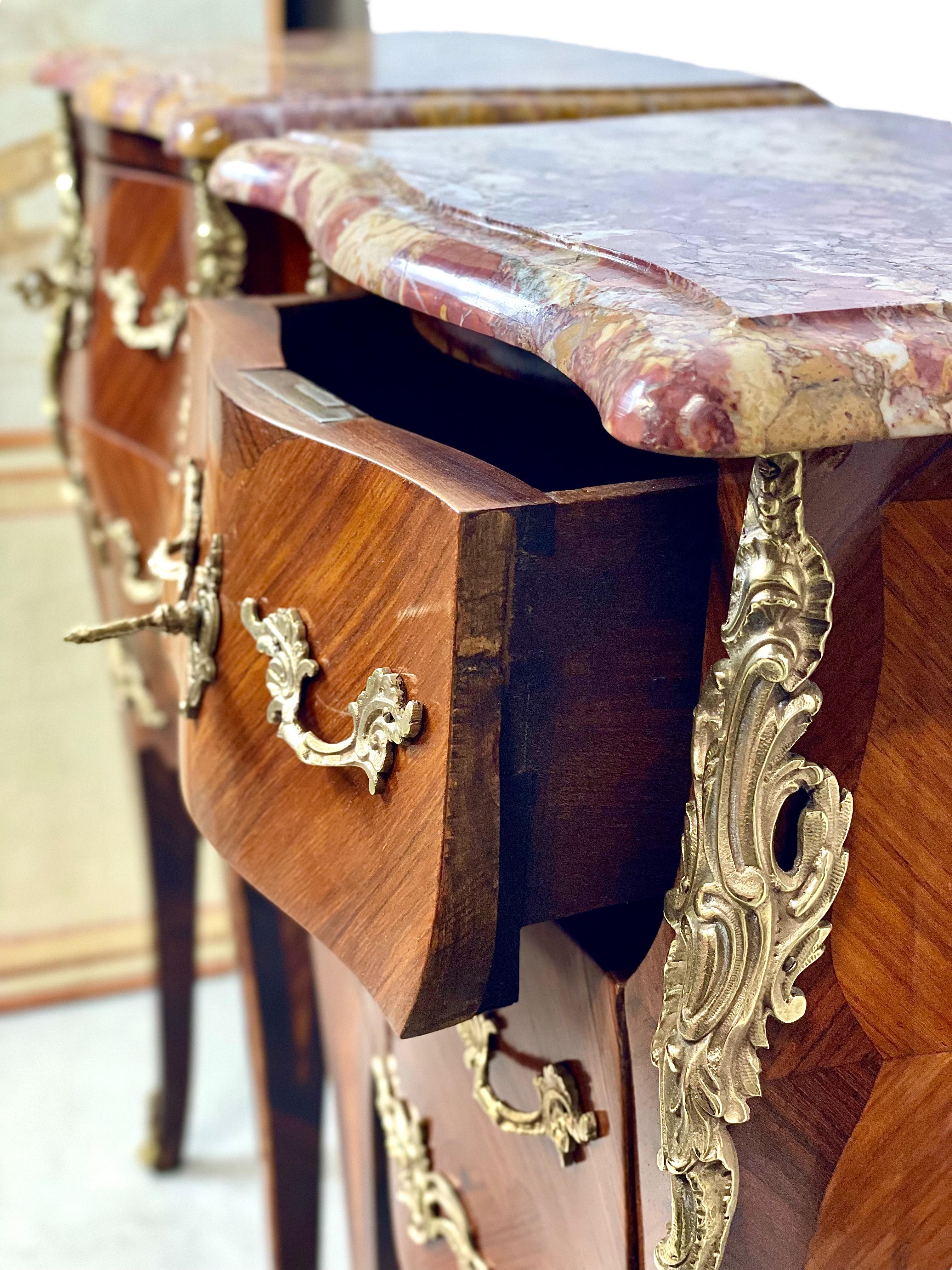 19th C. Pair of French Louis XV Style Petites Commodes with Marble Top 2