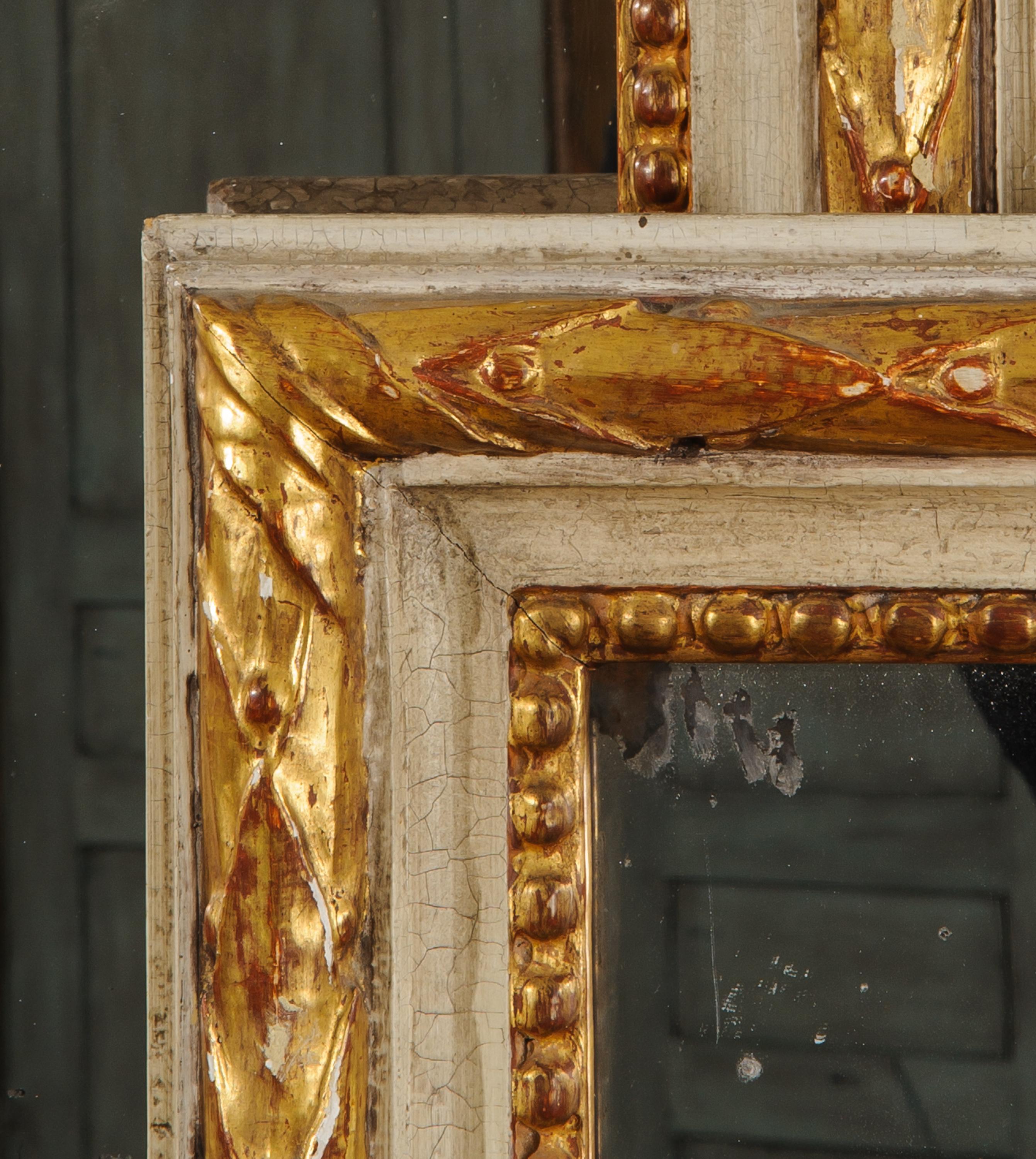 Pair of Louis XVI Style Mirrors with Original Gild and Paint Detail In Good Condition For Sale In Carmel, CA