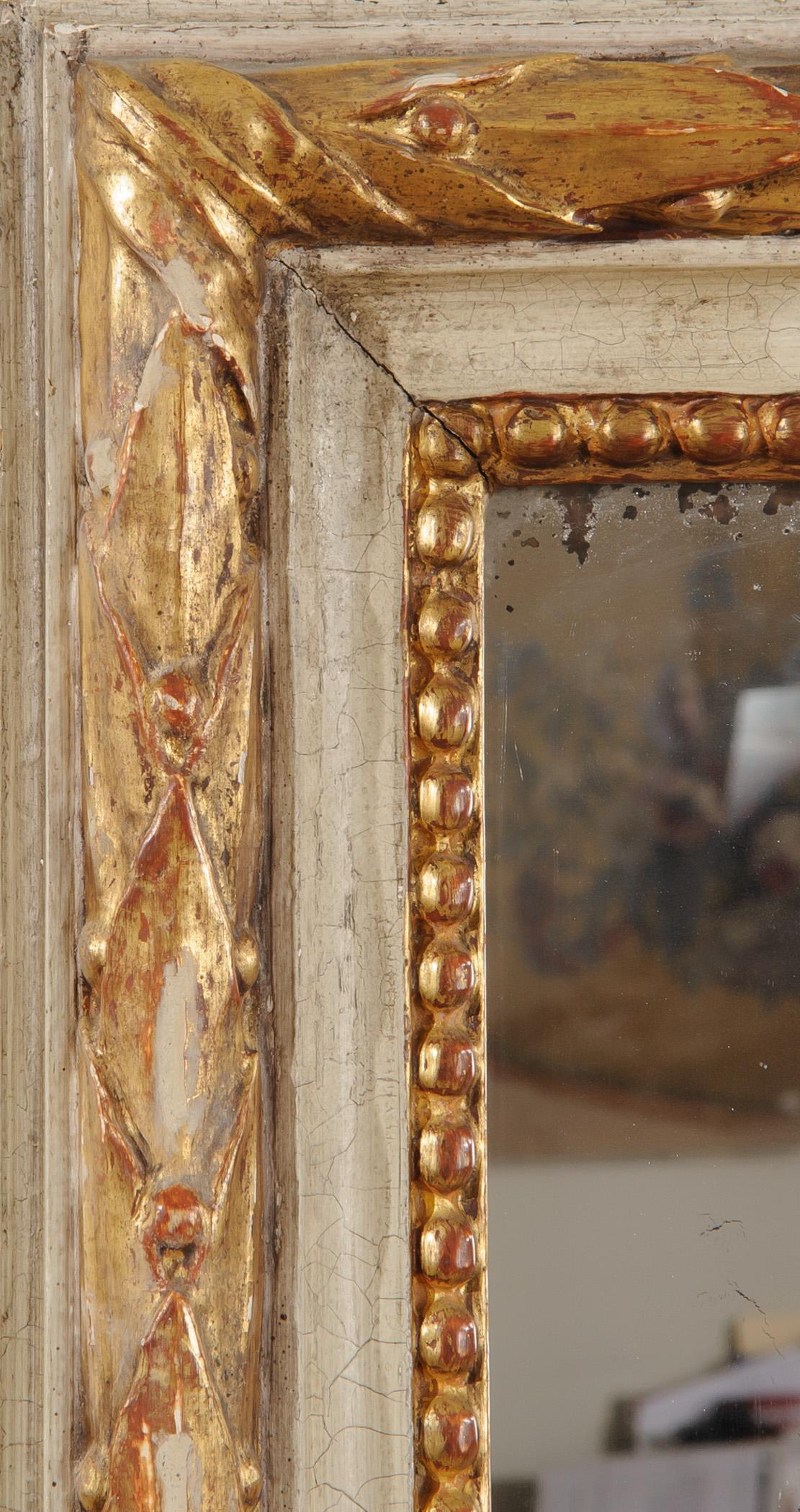 19th Century Pair of Louis XVI Style Mirrors with Original Gild and Paint Detail For Sale