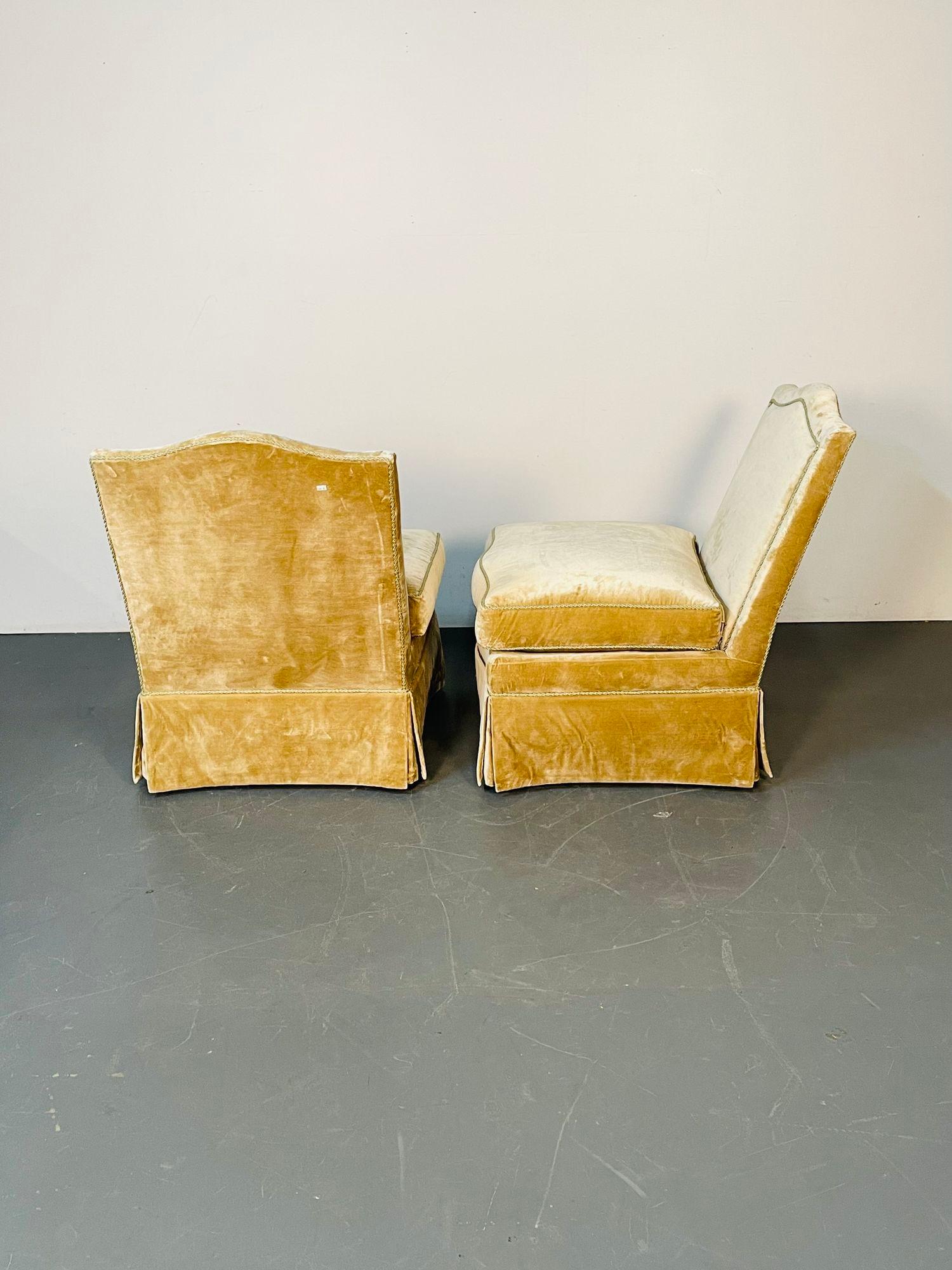 Pair of Louis XVI Style Mohair Slipper or Lounge Chairs, Traditional, Velvet In Good Condition For Sale In Stamford, CT