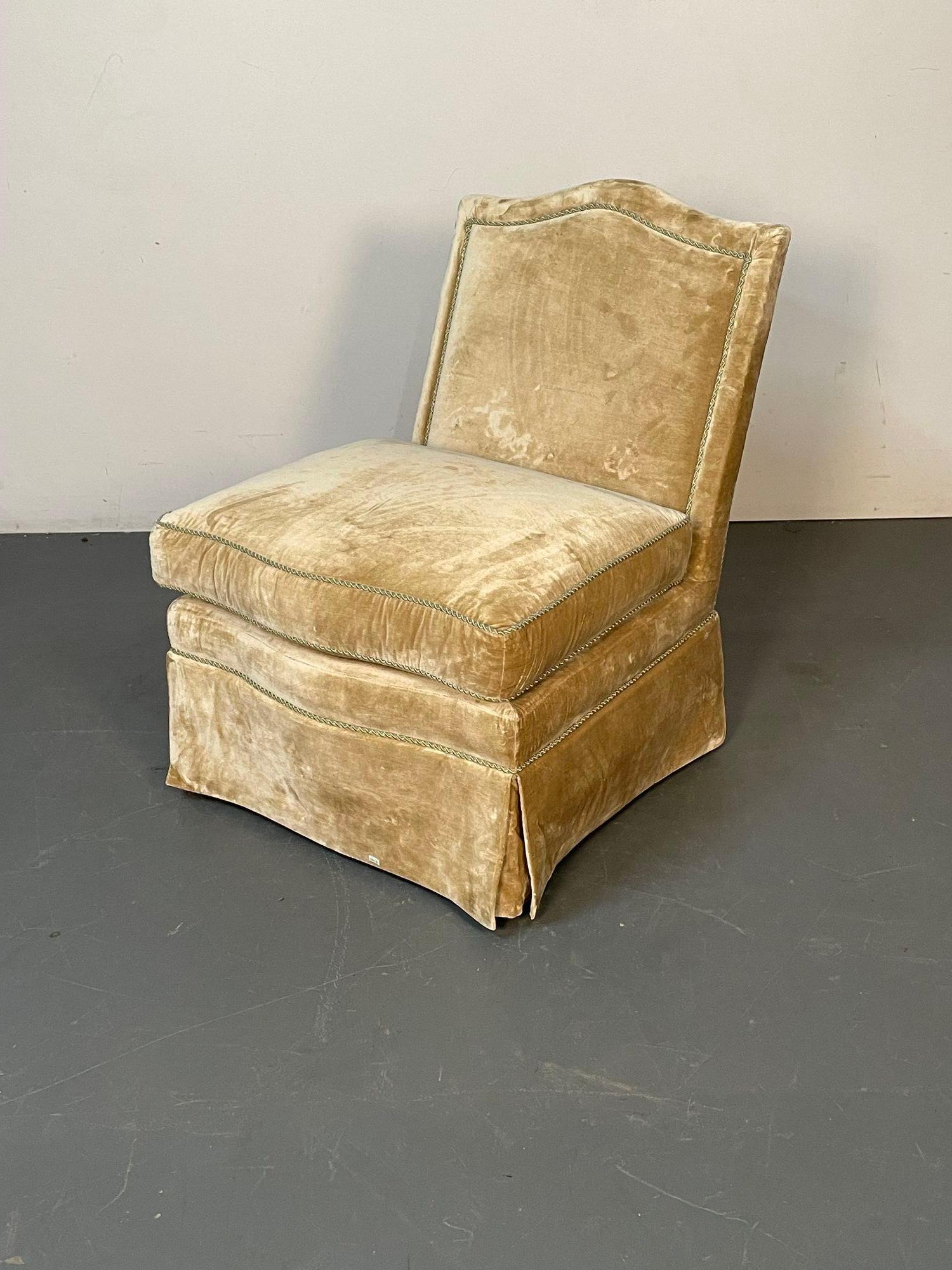 Paar Mohair-Sessel oder Loungesessel im Louis-XVI.-Stil, traditionell, Samt (20. Jahrhundert) im Angebot