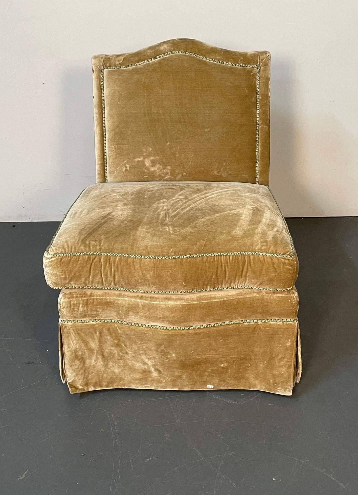Fabric Pair of Louis XVI Style Mohair Slipper or Lounge Chairs, Traditional, Velvet For Sale