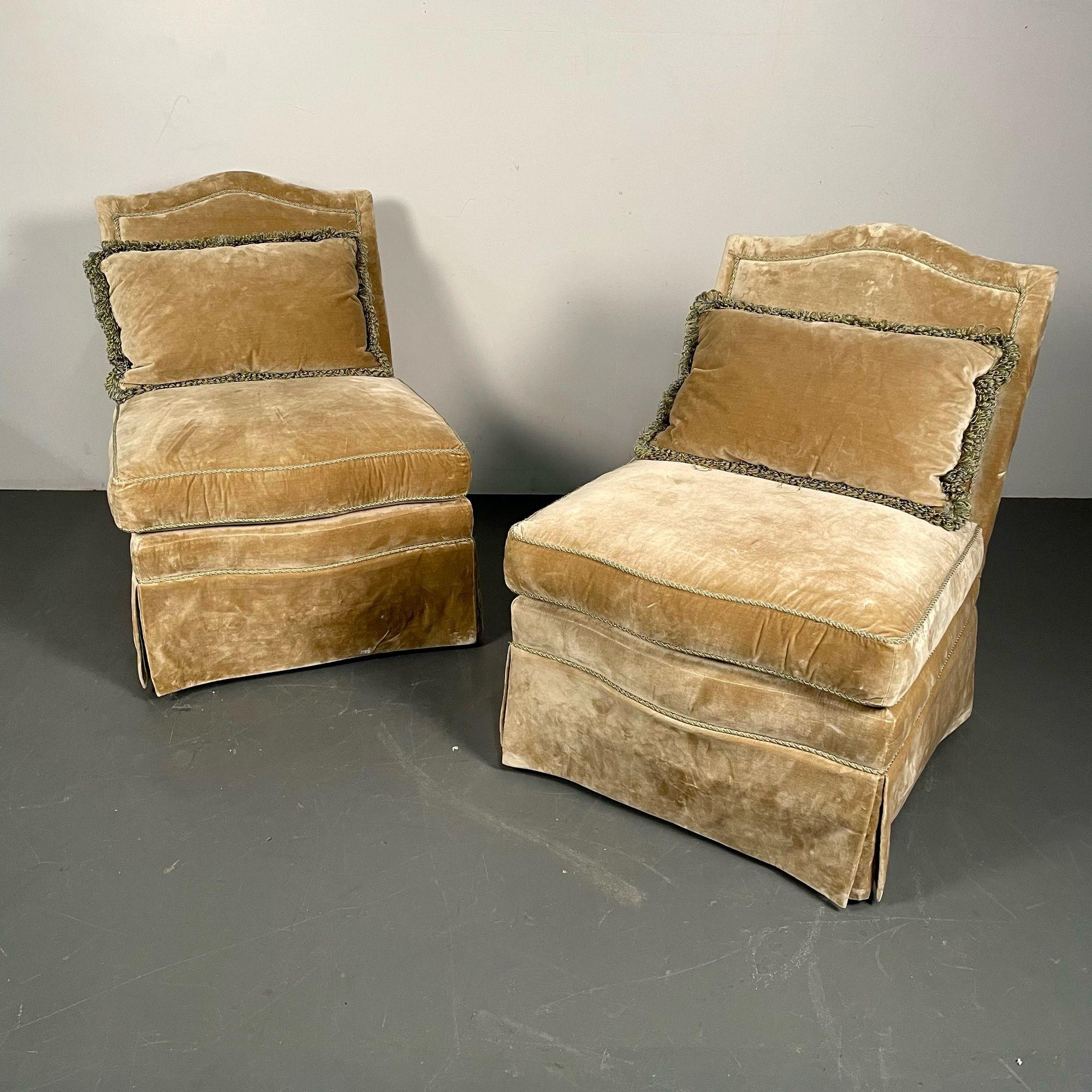 Pair of Louis XVI Style Mohair Slipper or Lounge Chairs, Traditional, Velvet For Sale 2