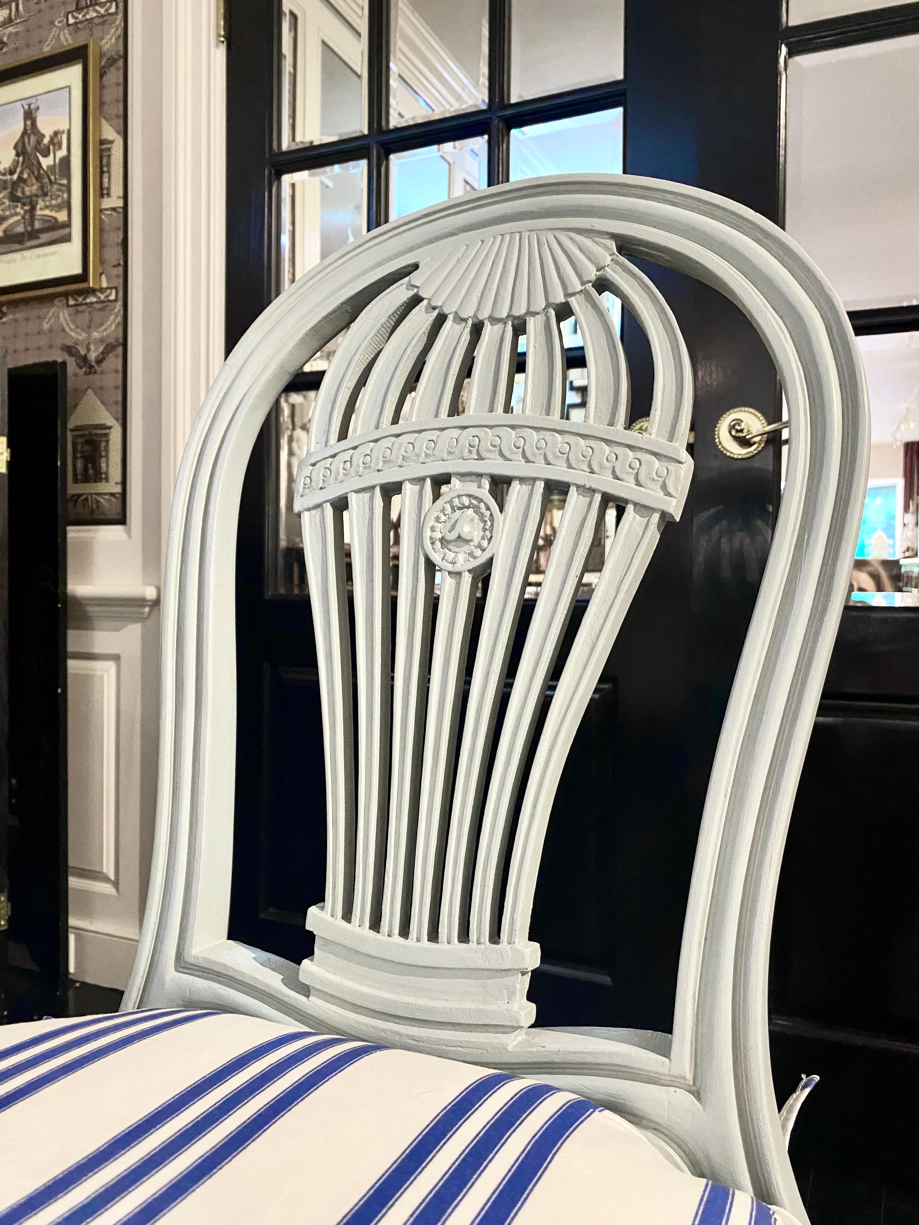 Pair of Louis XVI Style Montgolfiere Balloon-Back French Chairs 10