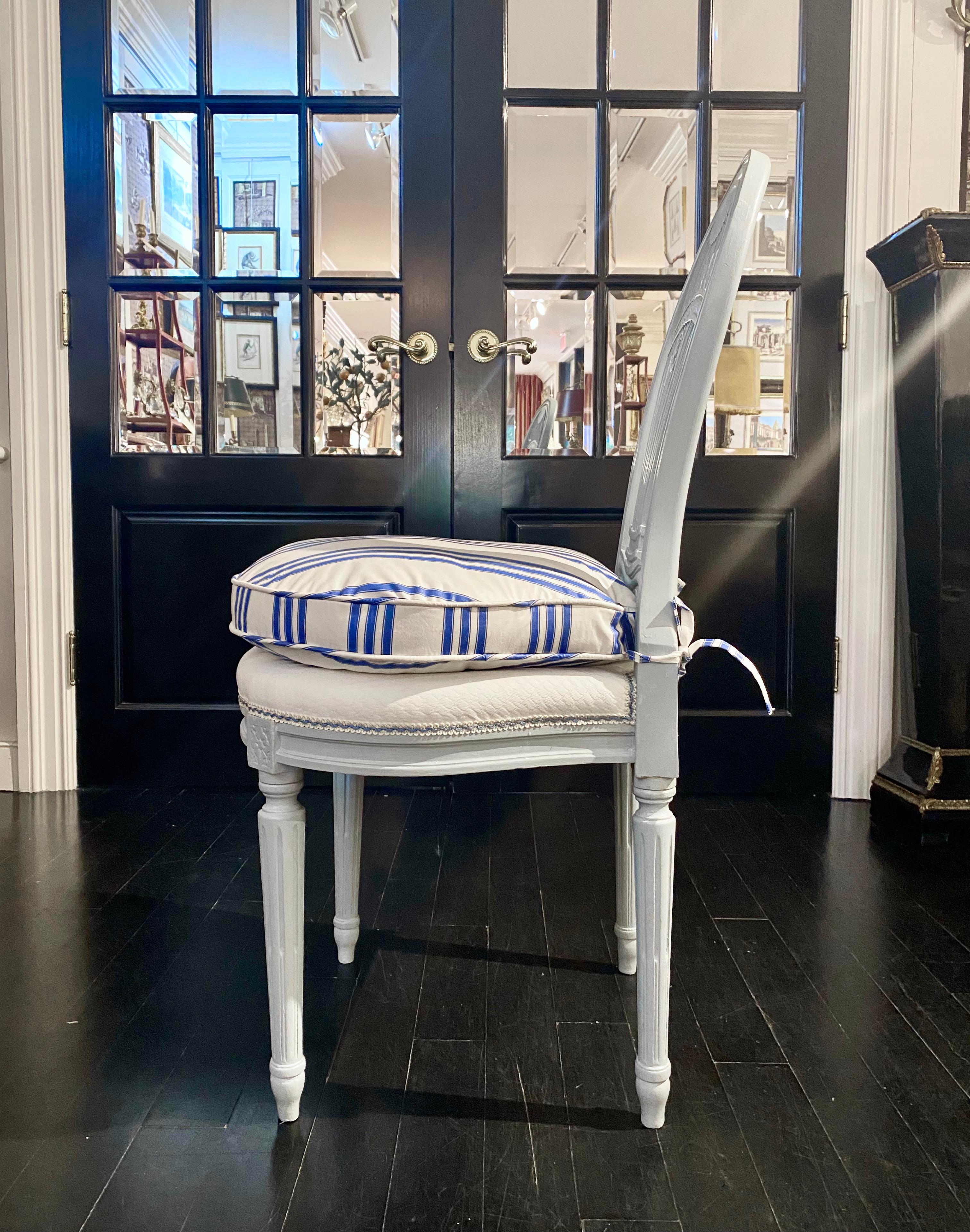 Painted Pair of Louis XVI Style Montgolfiere Balloon-Back French Chairs