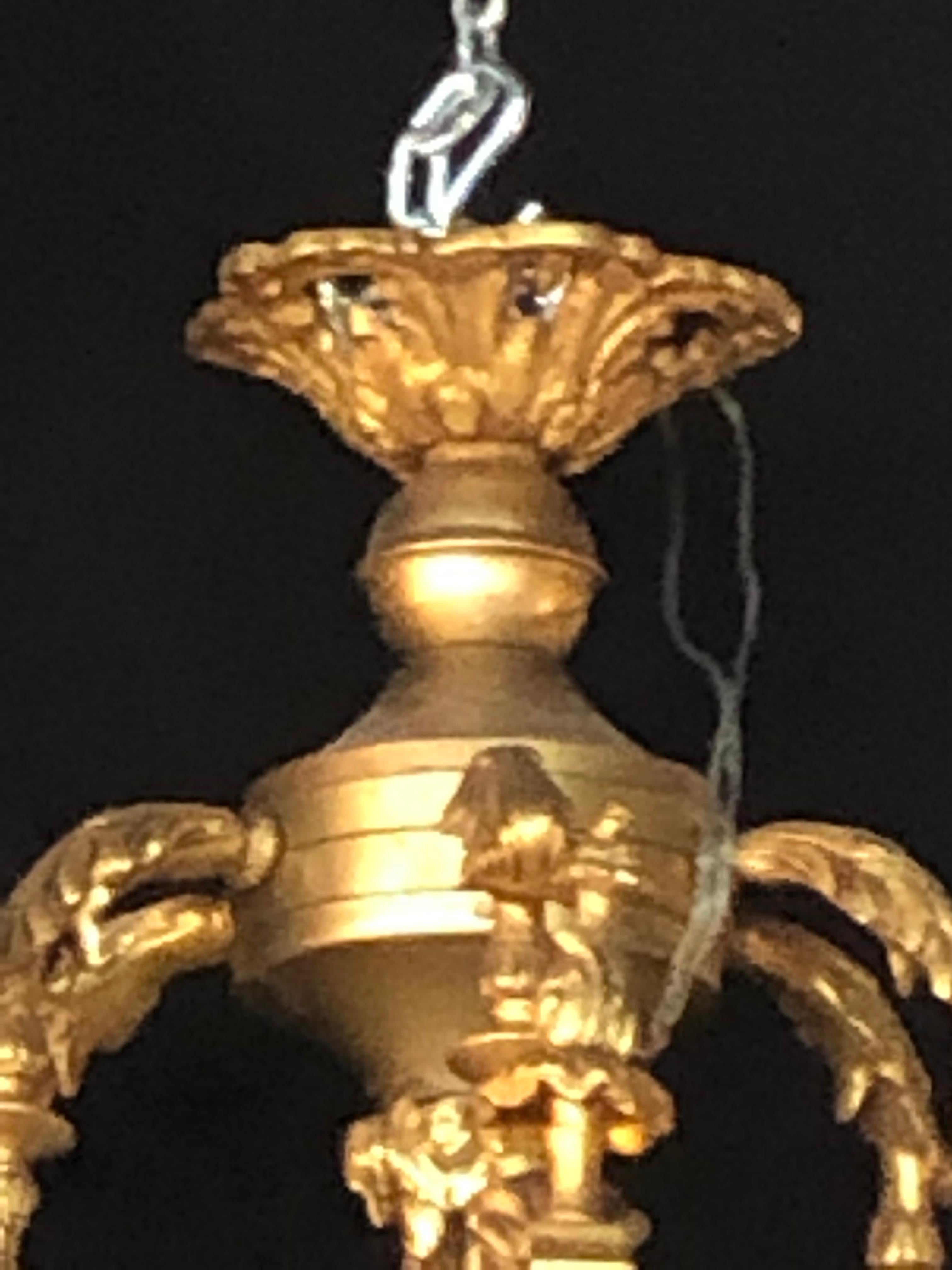 Louis XVI Style, Large Hanging Lanterns, Dore Bronze, Etched Glass, Rams Motif 8