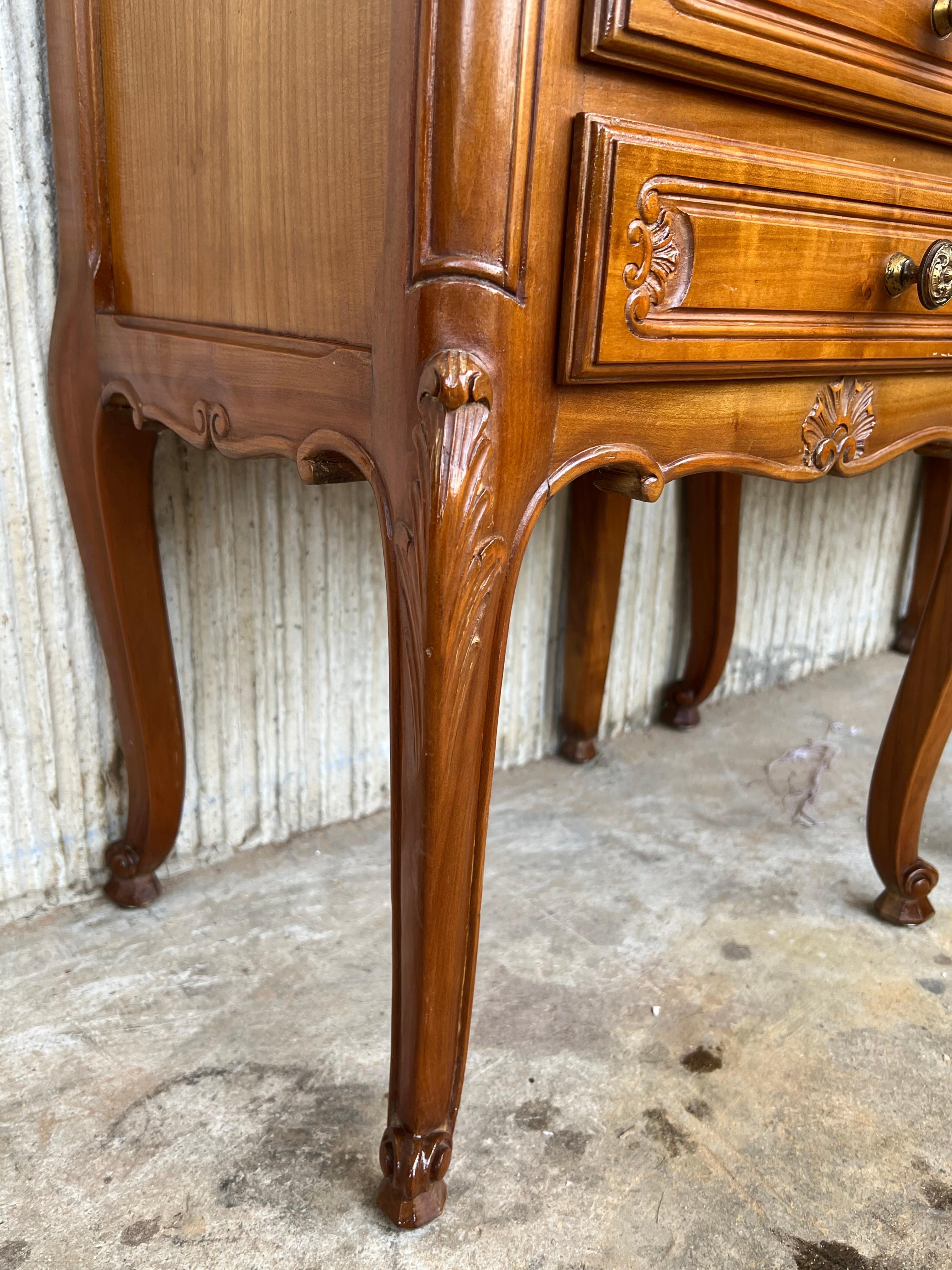 Pair of Louis XVI Style Nightstands with Three Drawers and Cabriole Legs For Sale 6