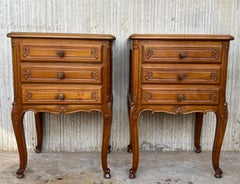 Pair of Louis XVI Style Nightstands with Three Drawers and Cabriole Legs