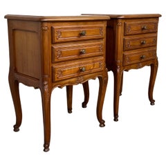 Pair of Louis XVI Style Nightstands with Three Drawers and Cabriole Legs