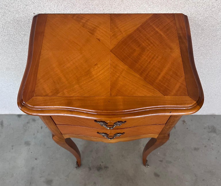 Pair of Louis XVI Style Nightstands with Two Drawers and Cabriole Legs