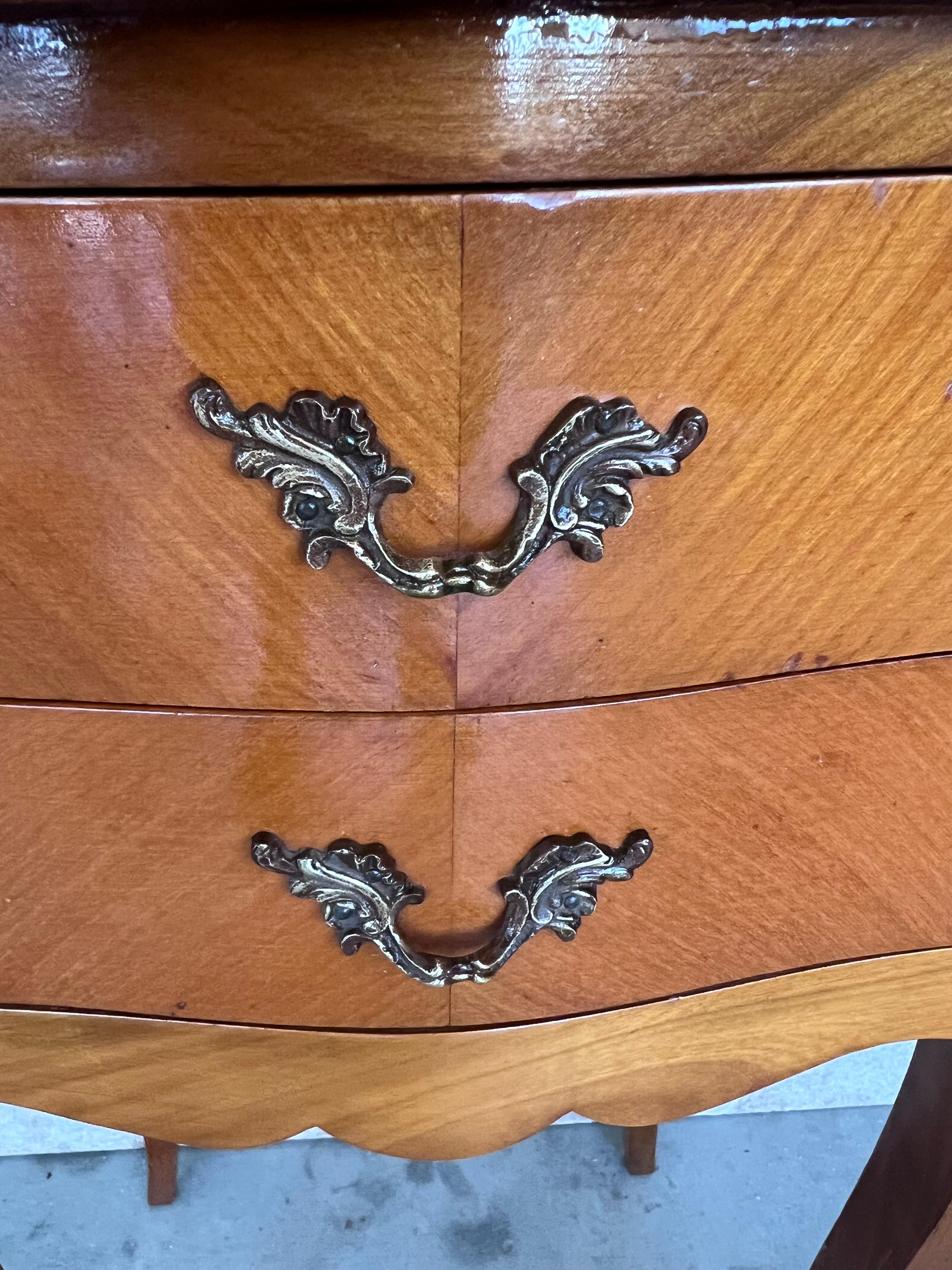 20th Century Pair of Louis XVI Style Nightstands with Two Drawers and Cabriole Legs For Sale