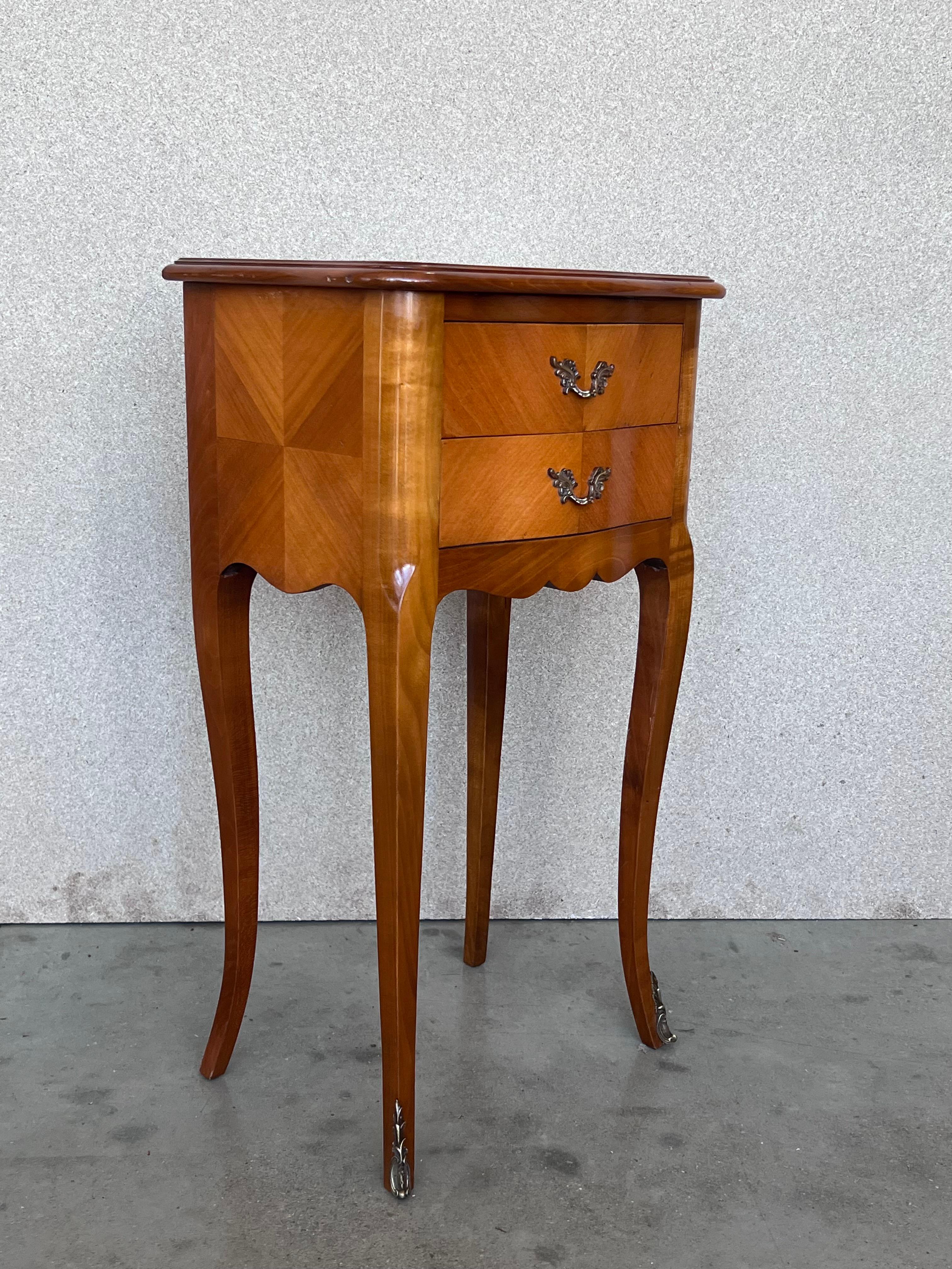 Walnut Pair of Louis XVI Style Nightstands with Two Drawers and Cabriole Legs For Sale