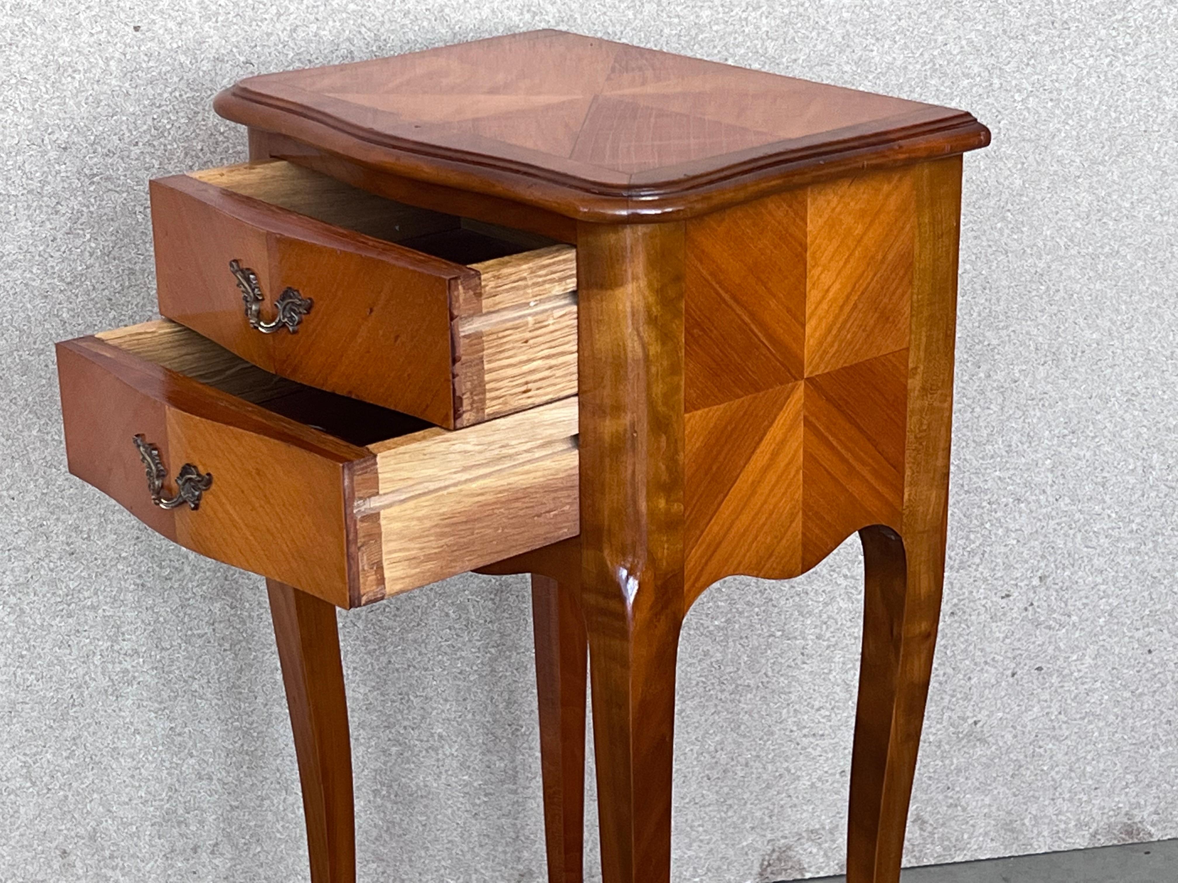 Pair of Louis XVI Style Nightstands with Two Drawers and Cabriole Legs For Sale 3