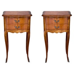 Pair of Louis XVI Style Nightstands with Two Drawers and Cabriole Legs