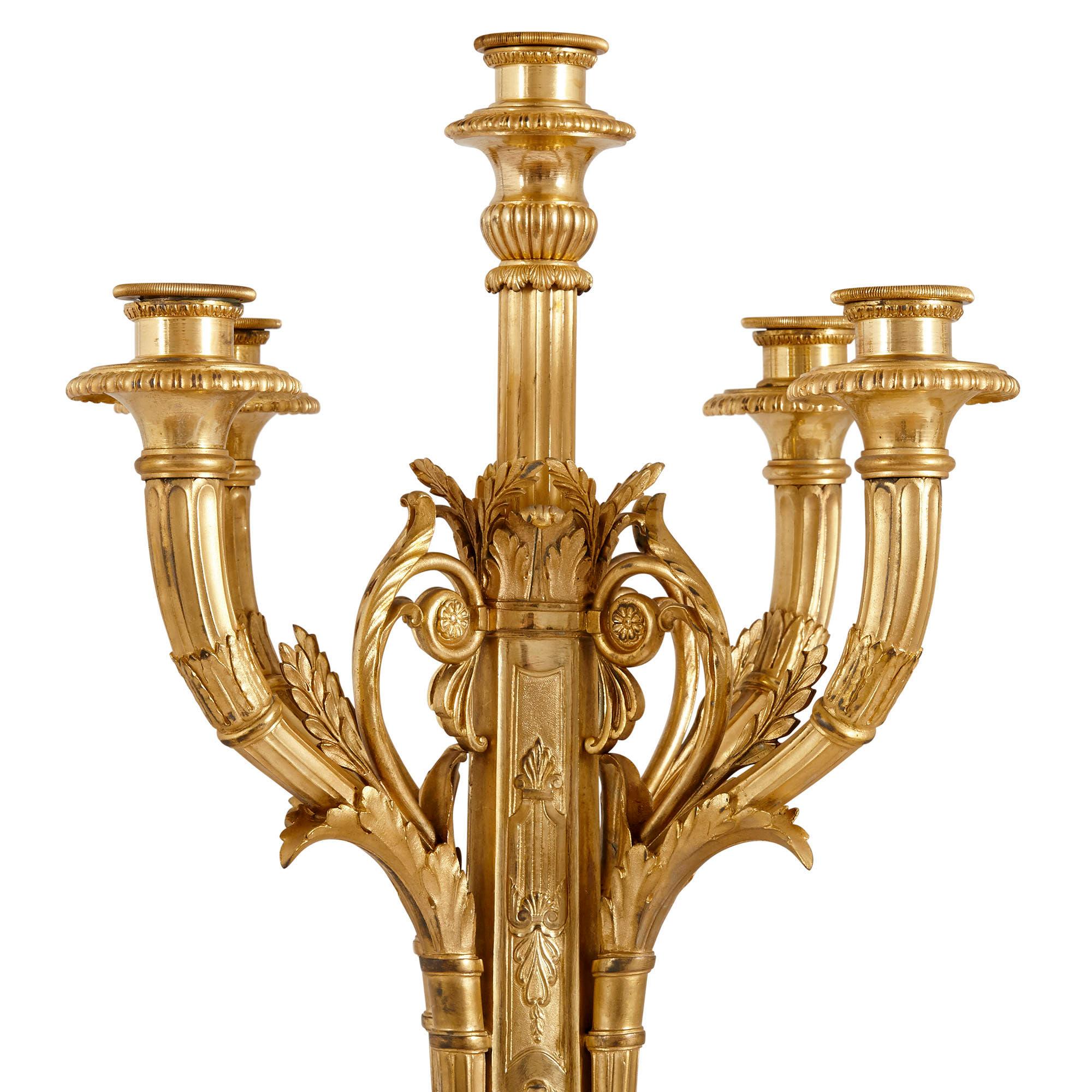 French Pair of Louis XVI Style Ormolu Candelabra by Susse Frères For Sale