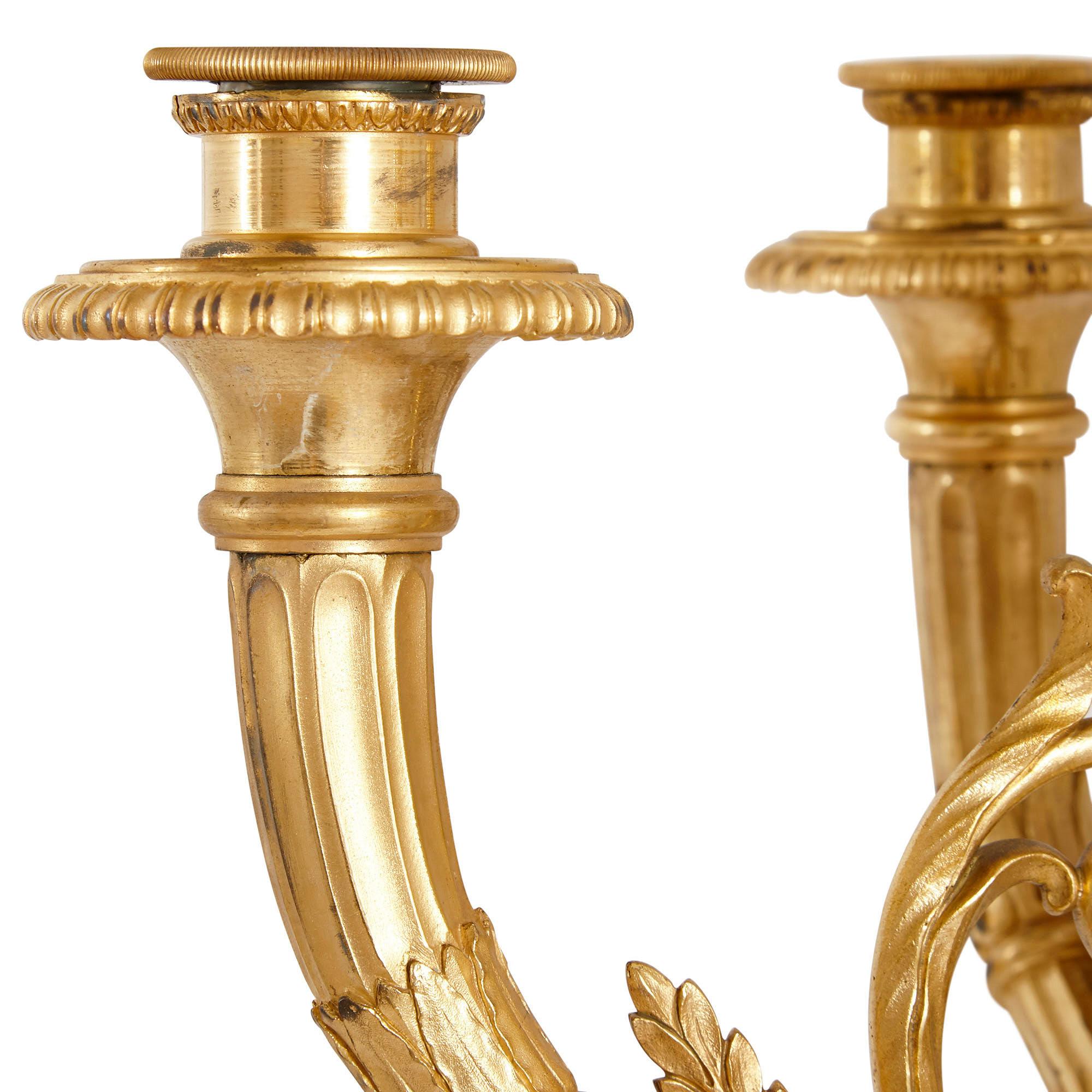 Gilt Pair of Louis XVI Style Ormolu Candelabra by Susse Frères For Sale
