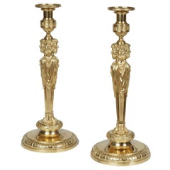 Pair of Louis XVI Style Ormolu Candlesticks in the Manner of Pierre Gouthière