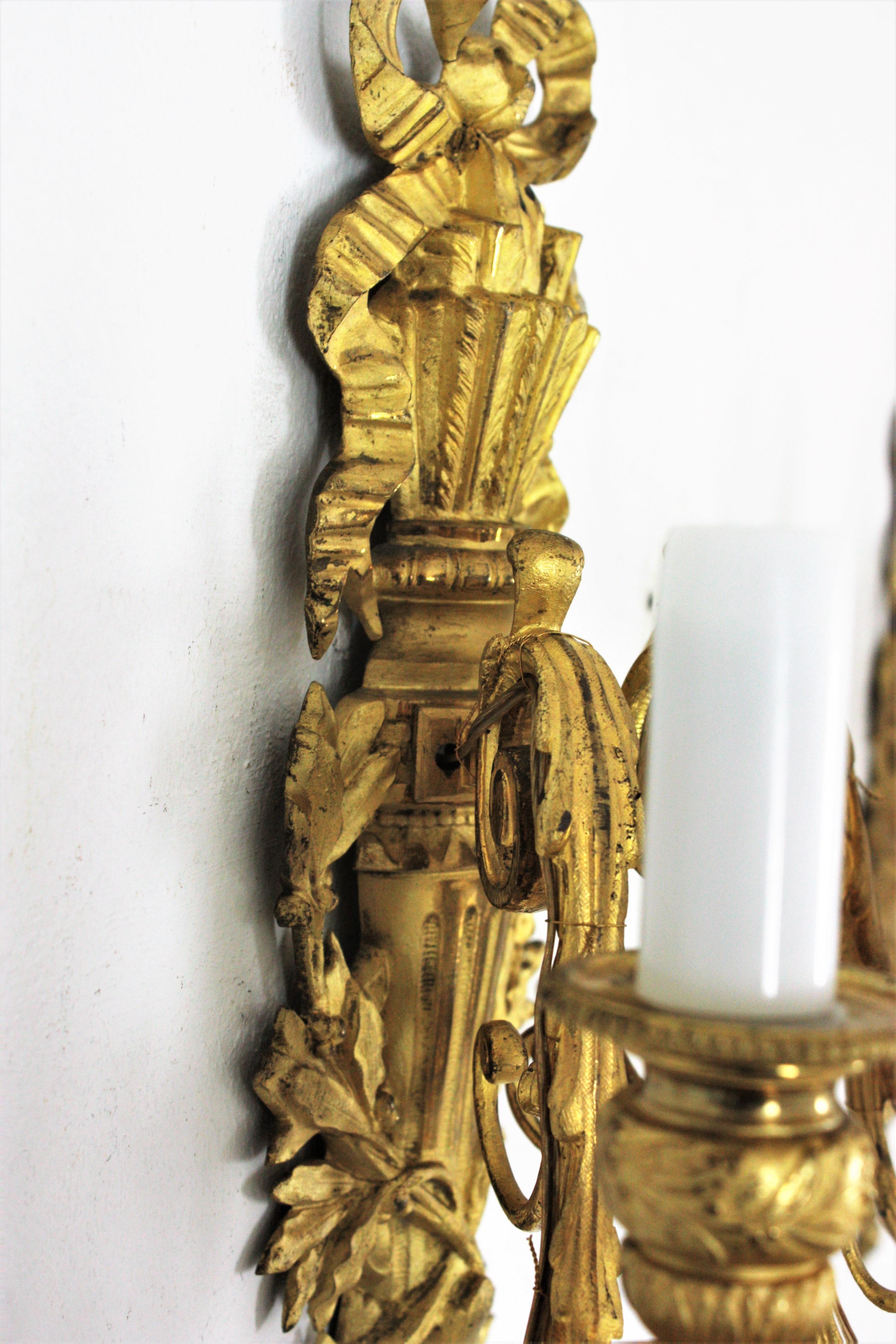 Pair of French Louis XVI Style Sconces in Ormolu For Sale 13