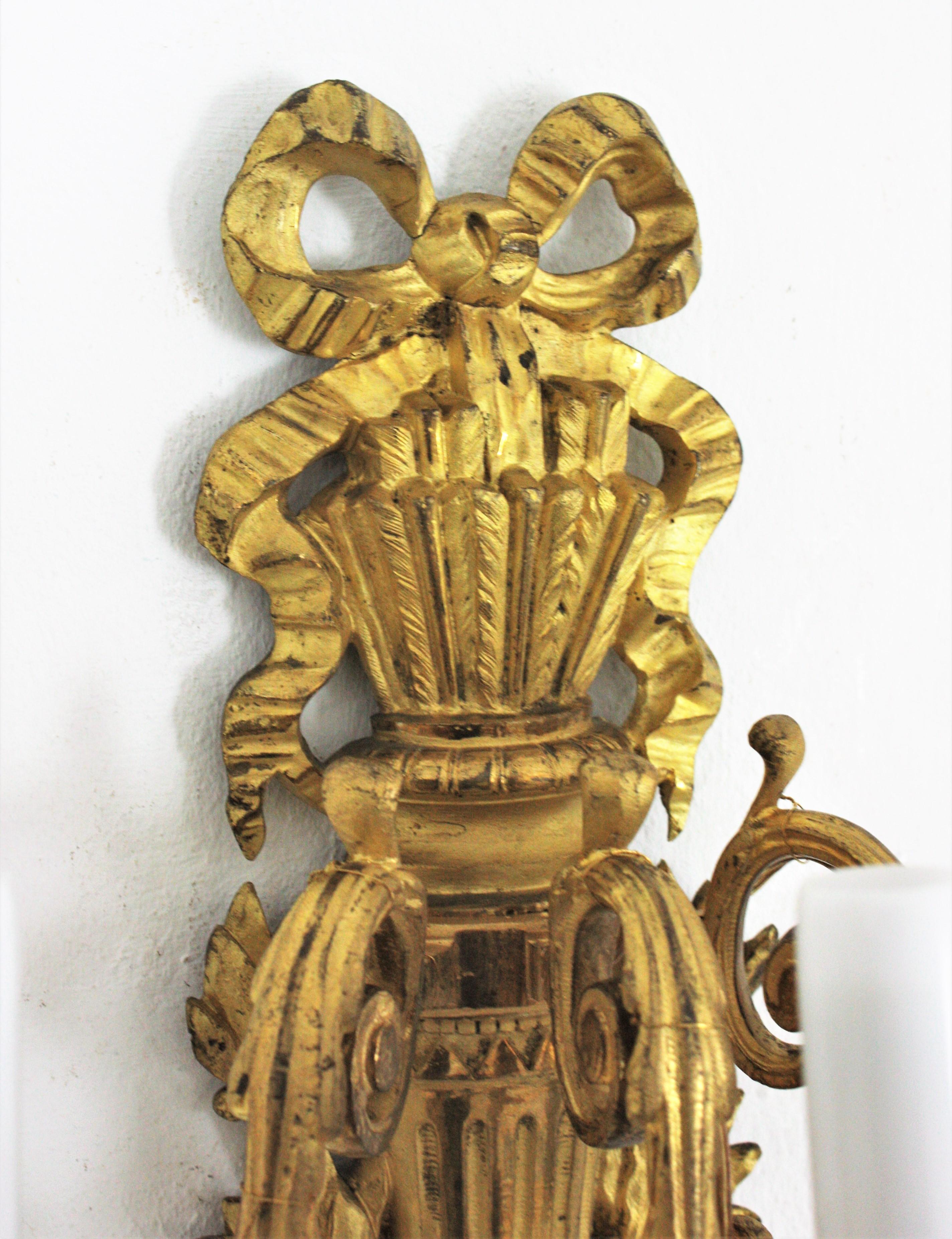 Pair of French Louis XVI Style Sconces in Ormolu For Sale 1