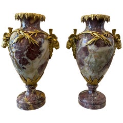 Pair of Louis XVI Style Ormolu Mounted Breche Marble Vases