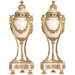 Pair of Louis XVI Style Ormolu-Mounted Marble Cassolettes