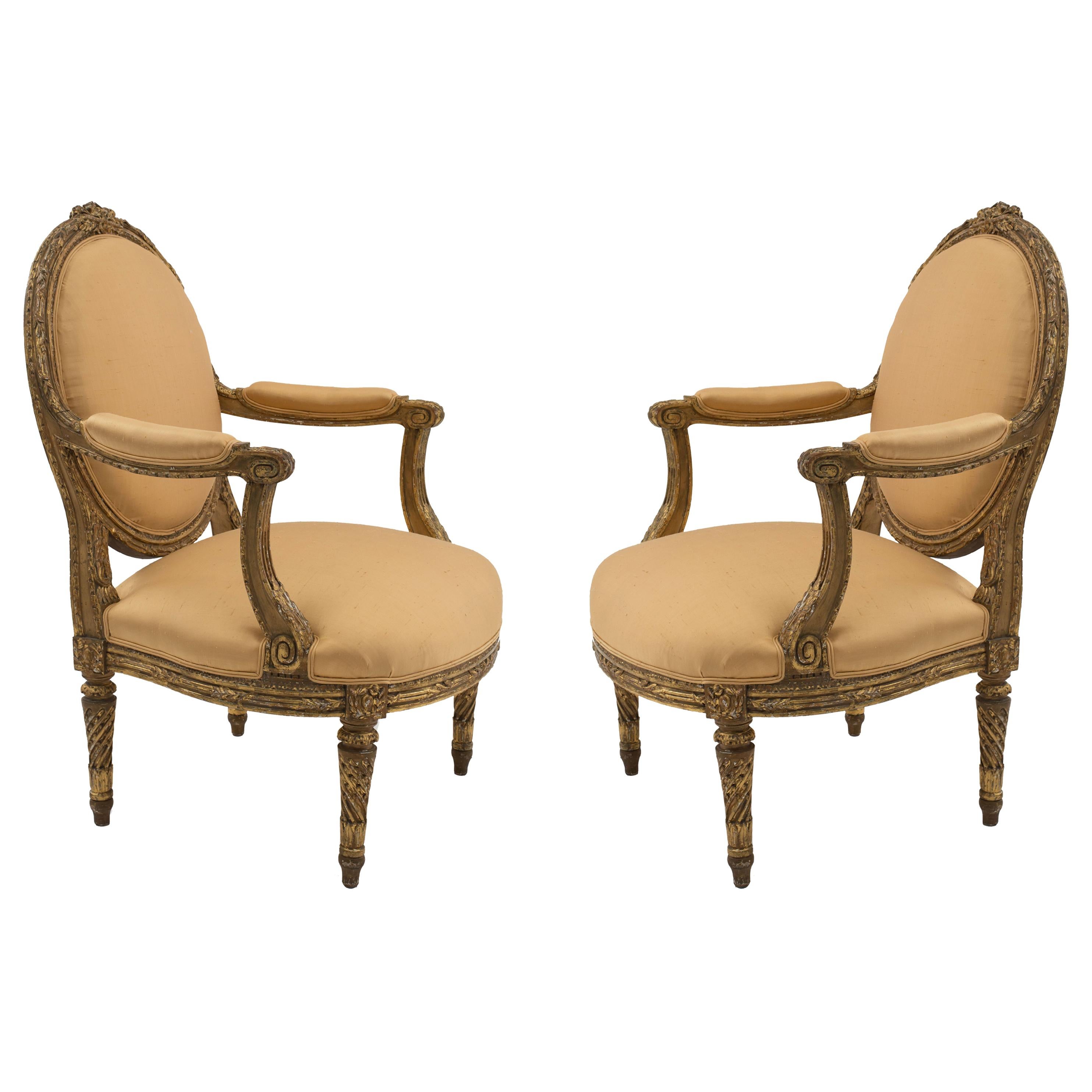 Pair of Louis XVI-Style Oval Back Armchairs
