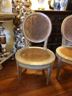 Pair of Louis XVI Style Oval Back Painted Chairs