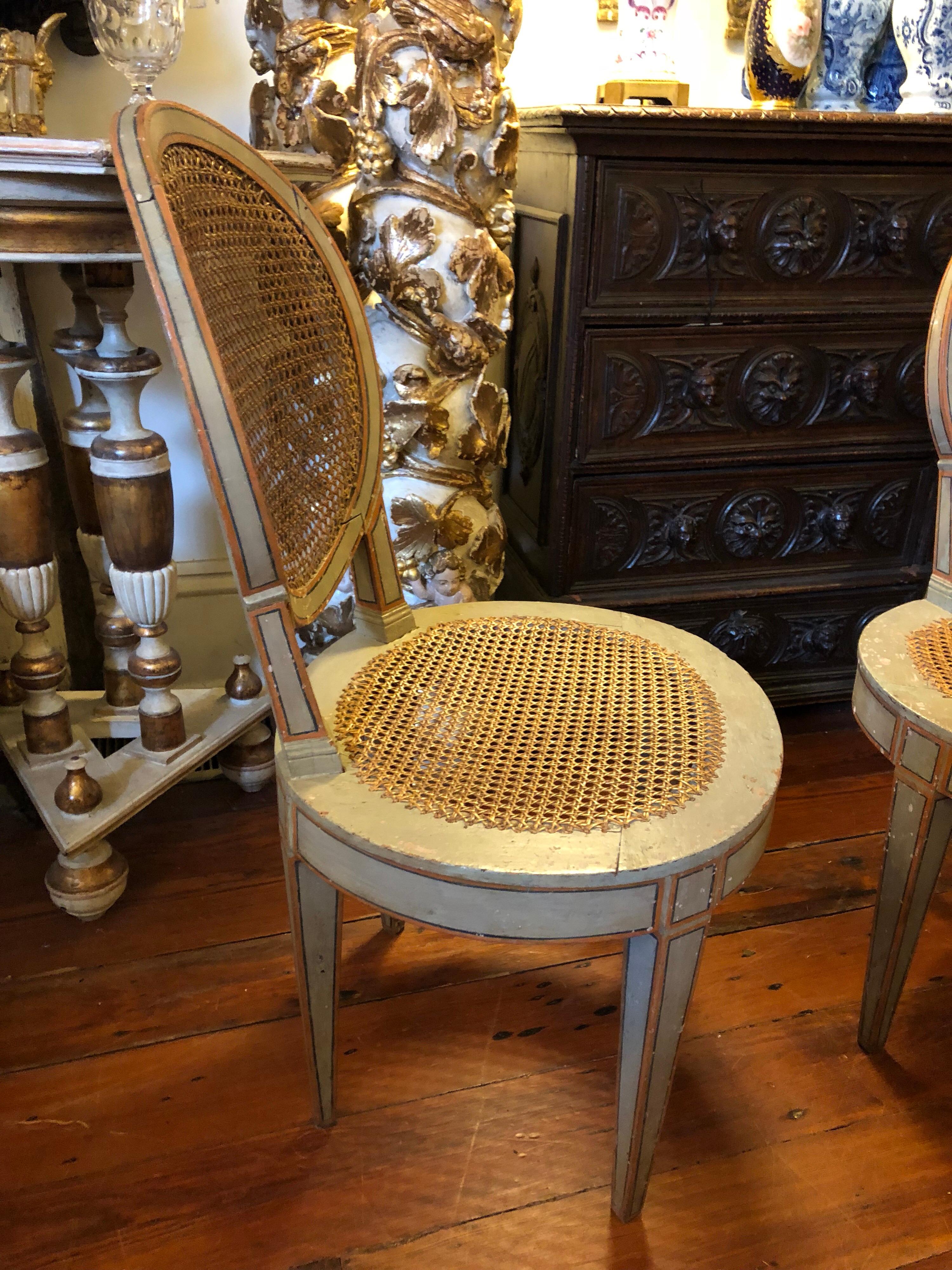 19th Century Pair of Louis XVI Style Oval Back Painted Chairs For Sale