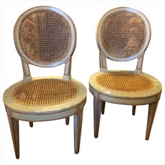 Pair of Louis XVI Style Oval Back Painted Chairs