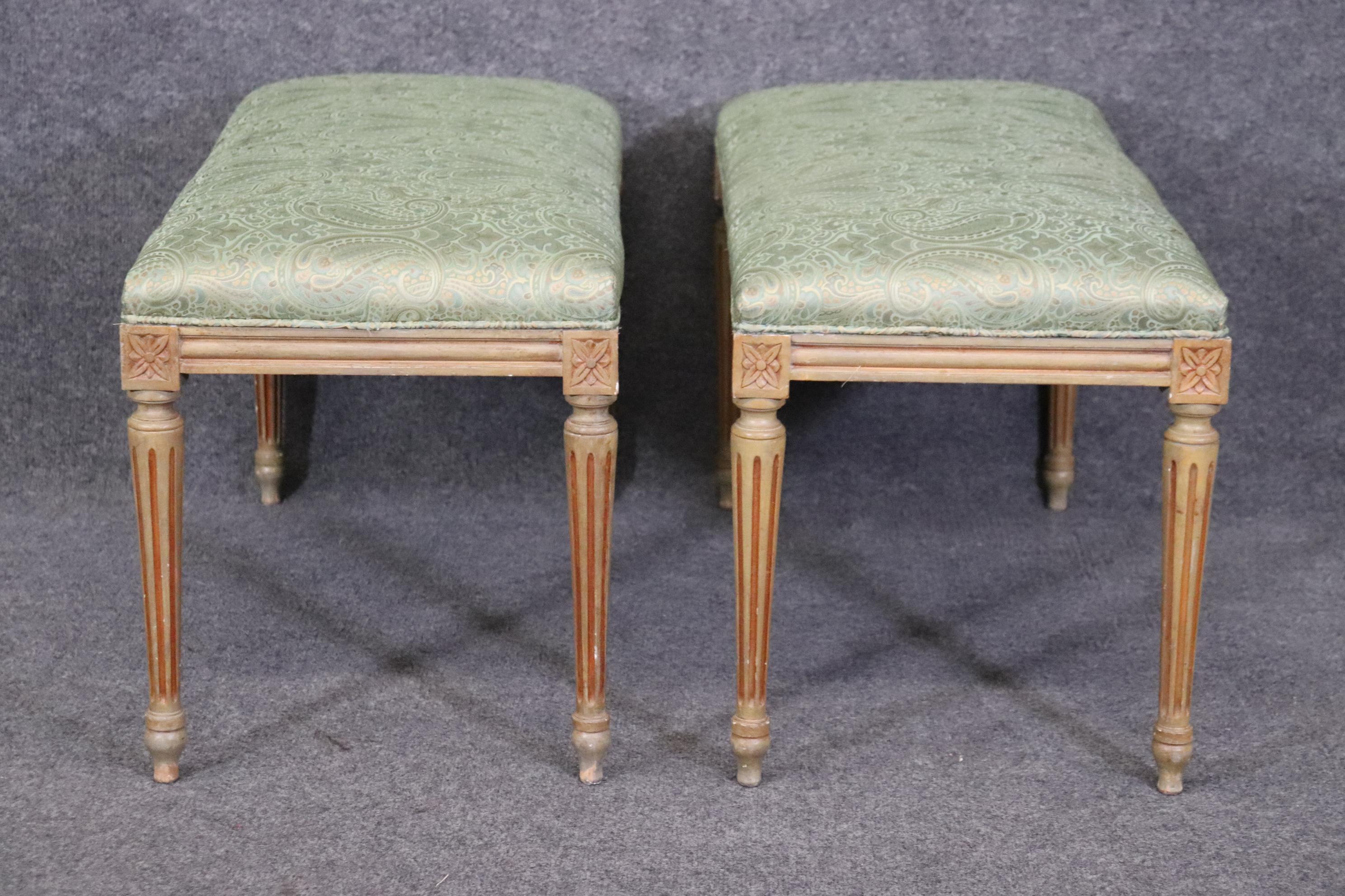 Unknown Pair of Louis XVI style Paint Decorated Upholstered Benches For Sale