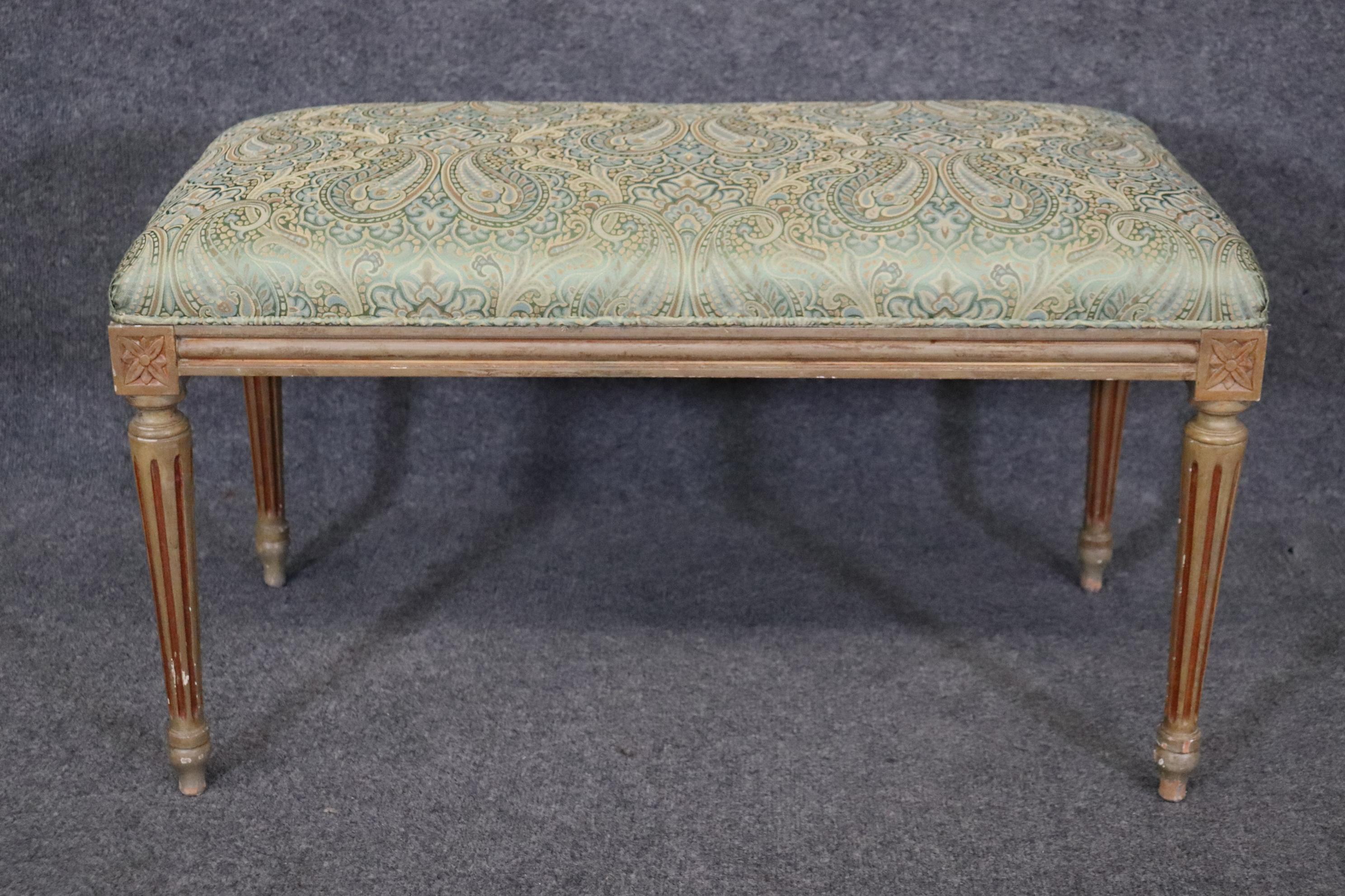 20th Century Pair of Louis XVI style Paint Decorated Upholstered Benches For Sale