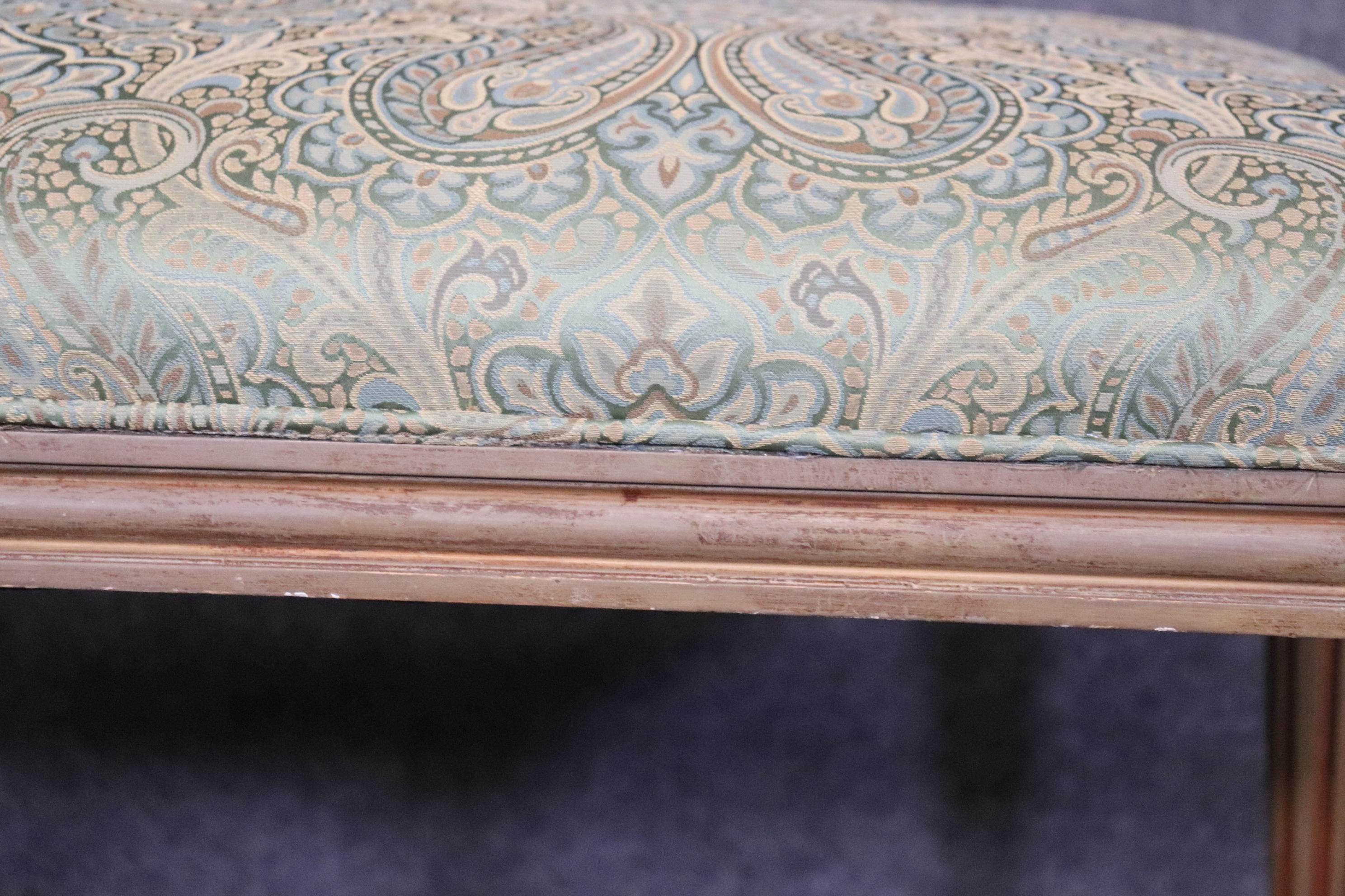 Pair of Louis XVI style Paint Decorated Upholstered Benches For Sale 2