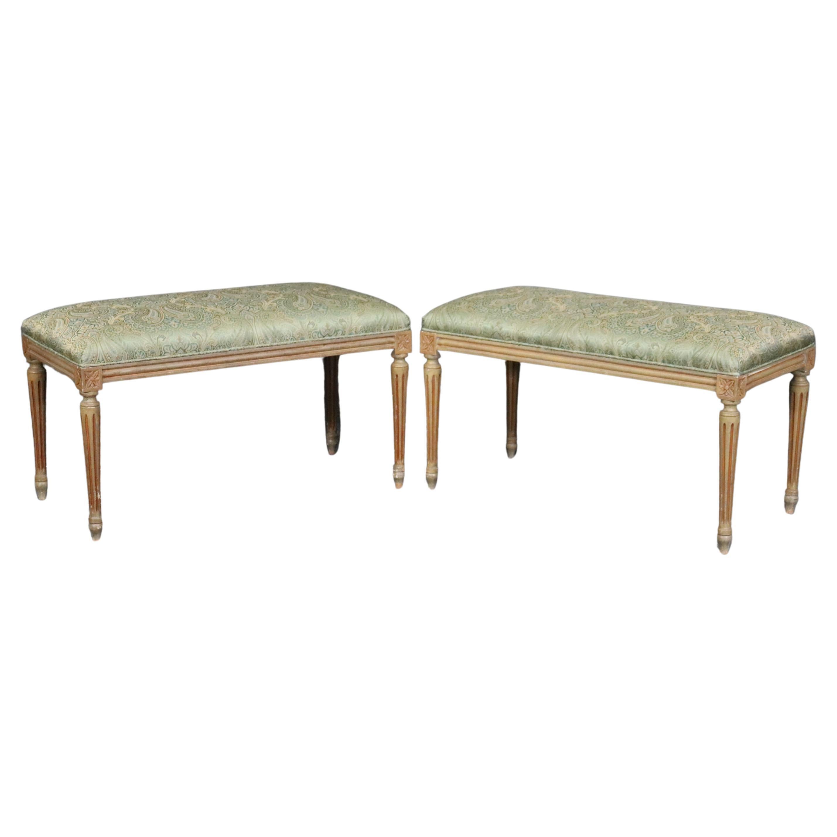 Pair of Louis XVI style Paint Decorated Upholstered Benches For Sale