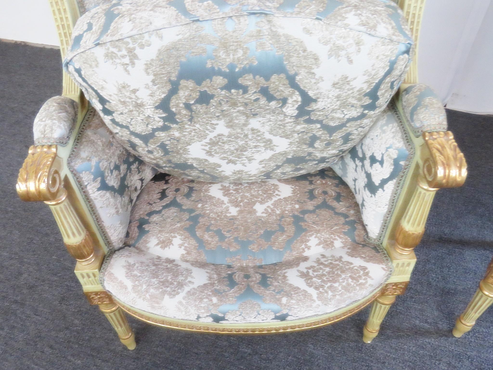 Regency Pair of Louis XVI Style Paint Decorated Wing Back Chairs