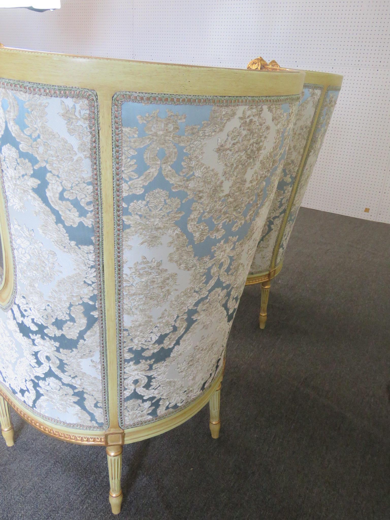 Pair of Louis XVI Style Paint Decorated Wing Back Chairs In Good Condition In Swedesboro, NJ