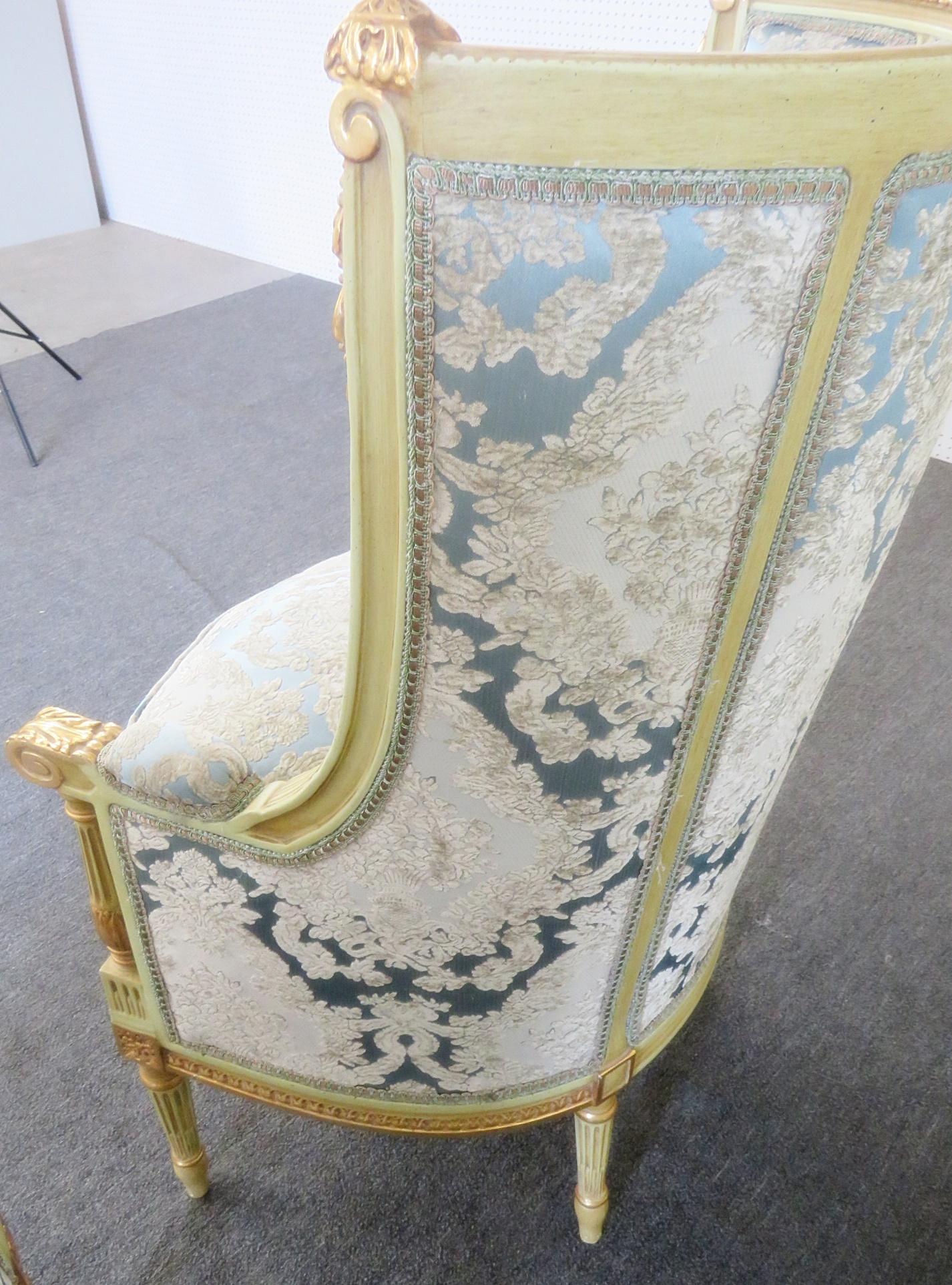 20th Century Pair of Louis XVI Style Paint Decorated Wing Back Chairs