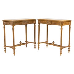 Pair of Louis XVI Style Painted and Parcel Gilt Console Tables, 20th Century