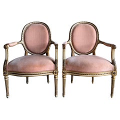 Pair of Louis XVI Style Painted and Upholstered Armchairs